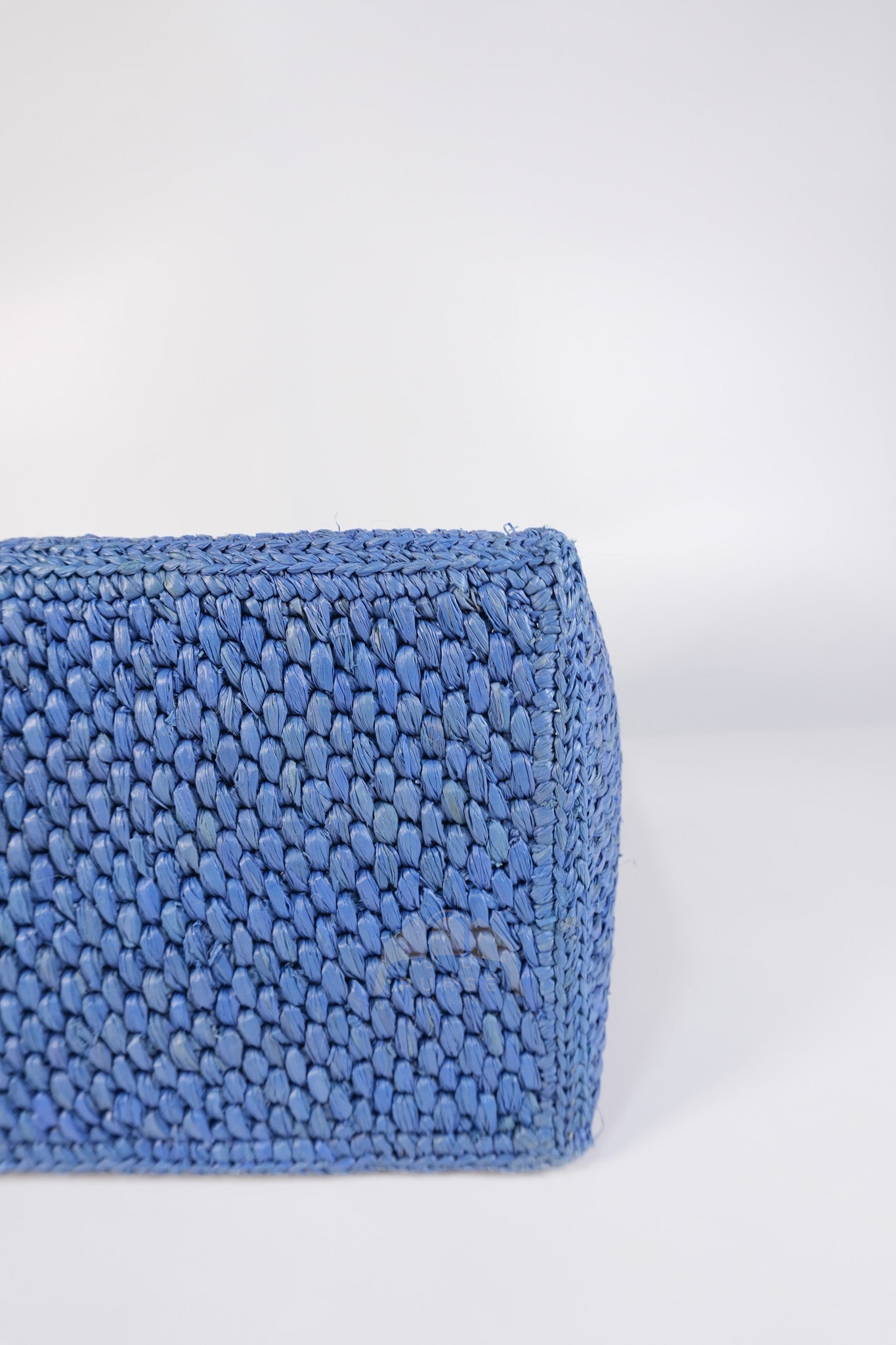 Font Medium Tote Bag in Light Blue Raffia Canvas & Silver Hardware | Purse Maison Luxury Bags Shop