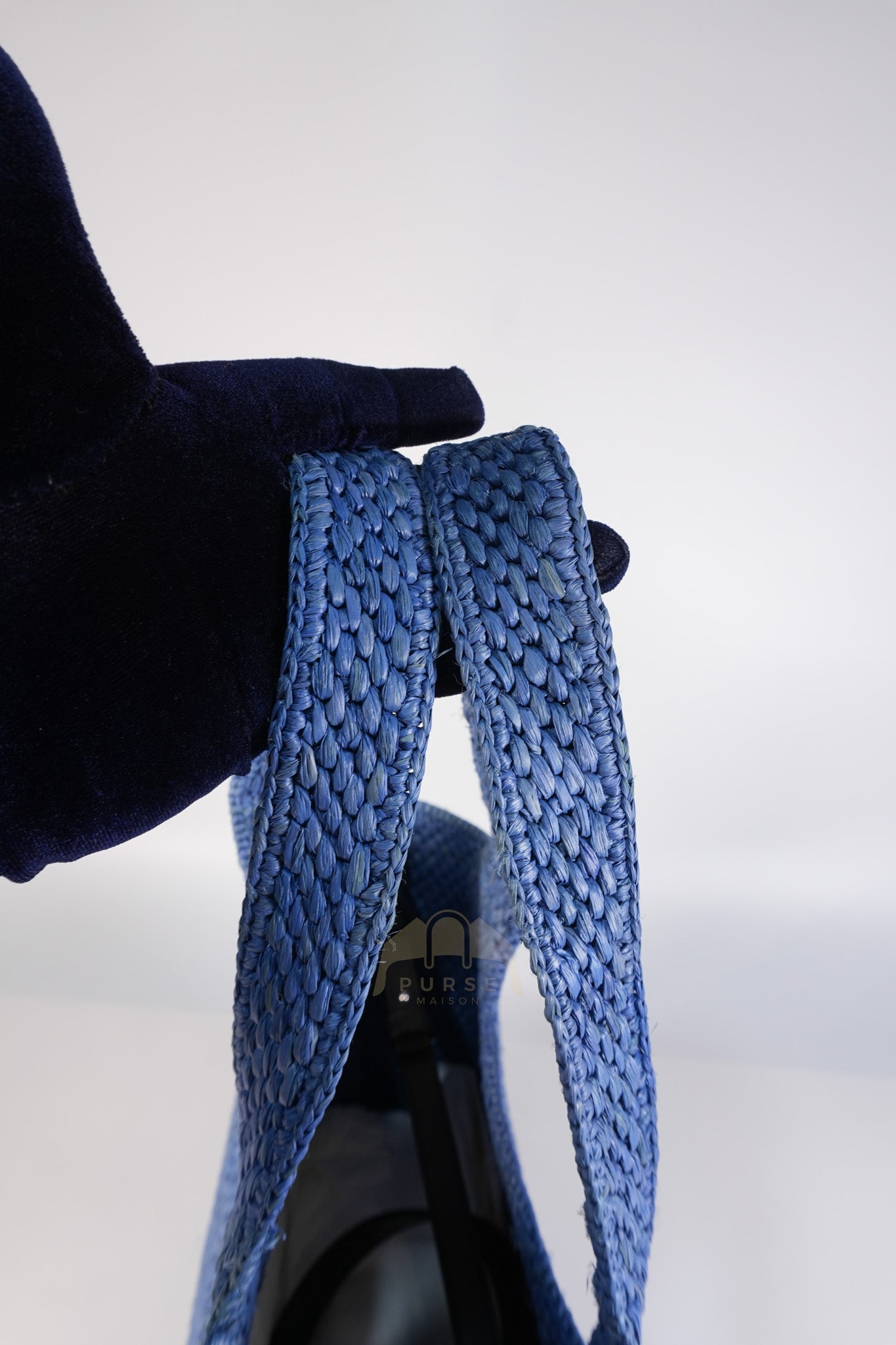 Font Medium Tote Bag in Light Blue Raffia Canvas & Silver Hardware | Purse Maison Luxury Bags Shop