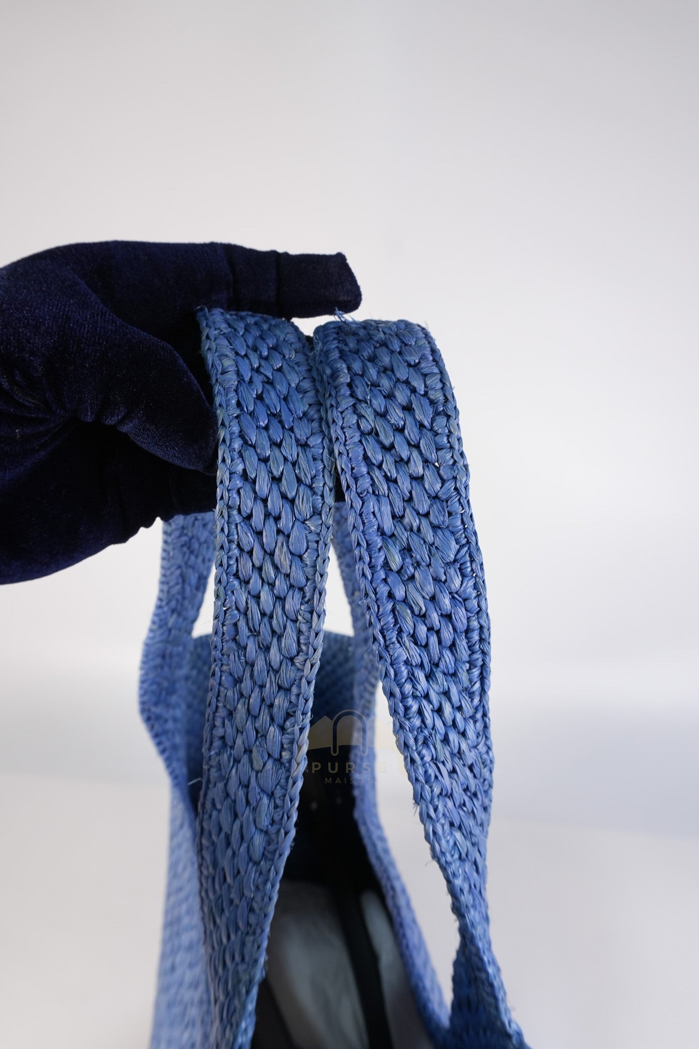 Font Medium Tote Bag in Light Blue Raffia Canvas & Silver Hardware | Purse Maison Luxury Bags Shop