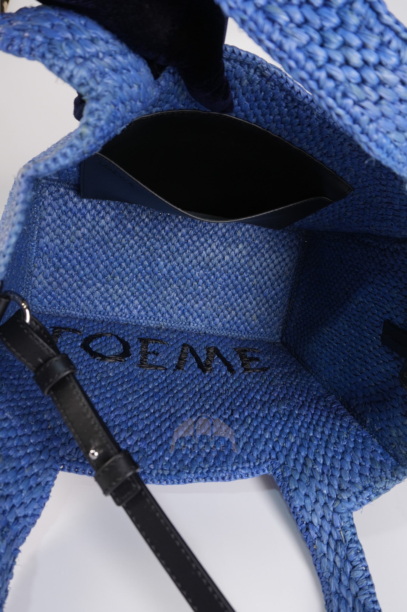 Font Medium Tote Bag in Light Blue Raffia Canvas & Silver Hardware | Purse Maison Luxury Bags Shop