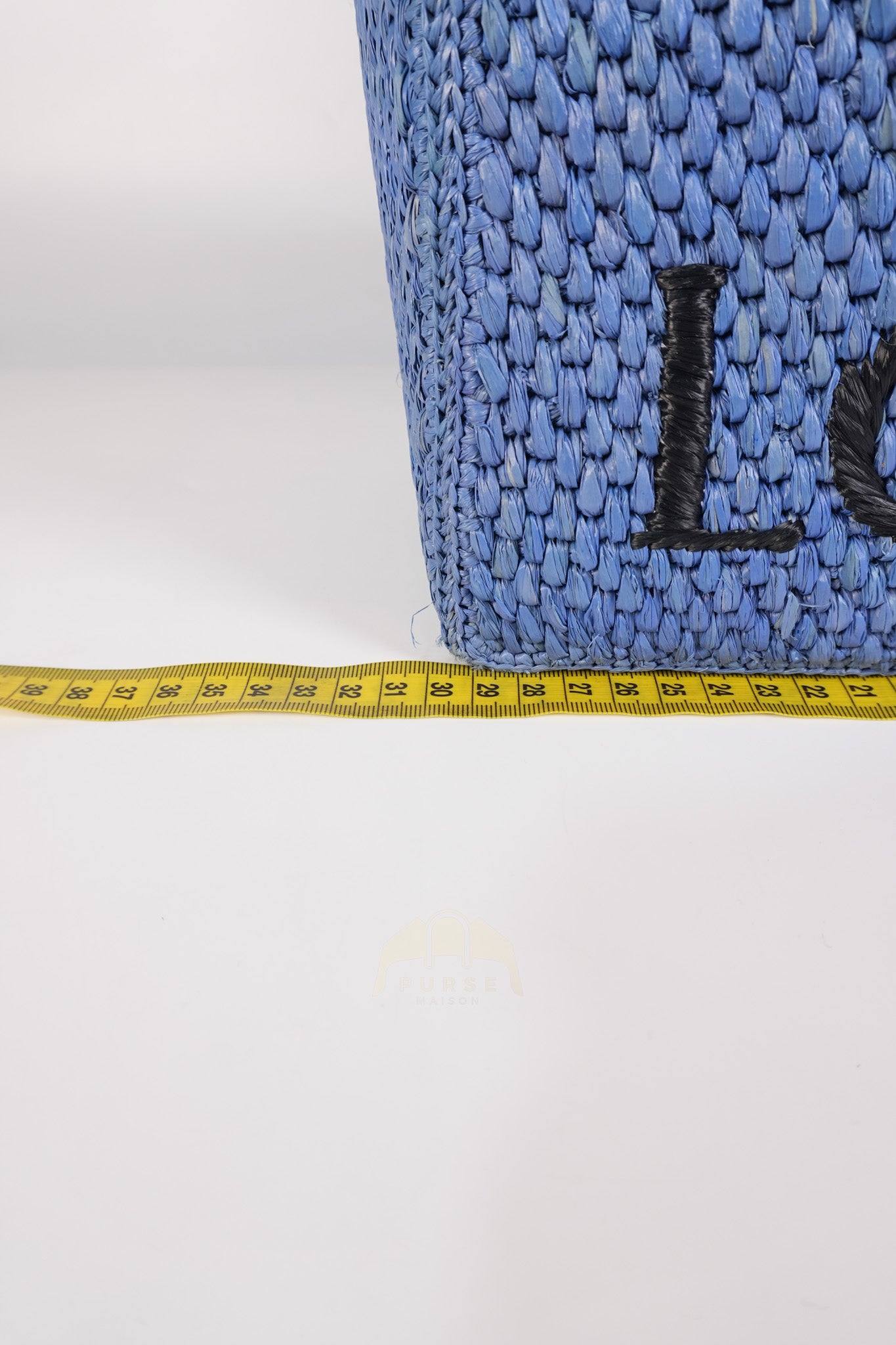 Font Medium Tote Bag in Light Blue Raffia Canvas & Silver Hardware | Purse Maison Luxury Bags Shop