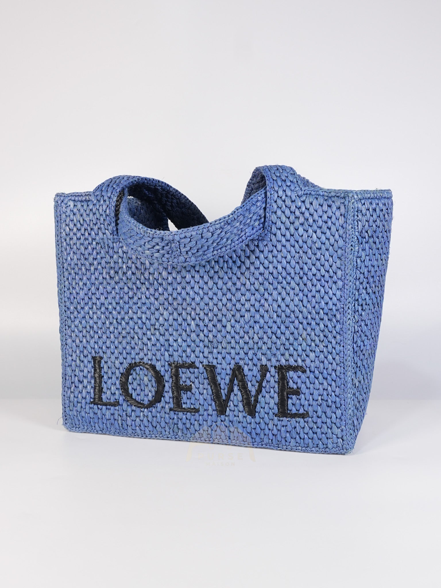 Font Medium Tote Bag in Light Blue Raffia Canvas & Silver Hardware | Purse Maison Luxury Bags Shop