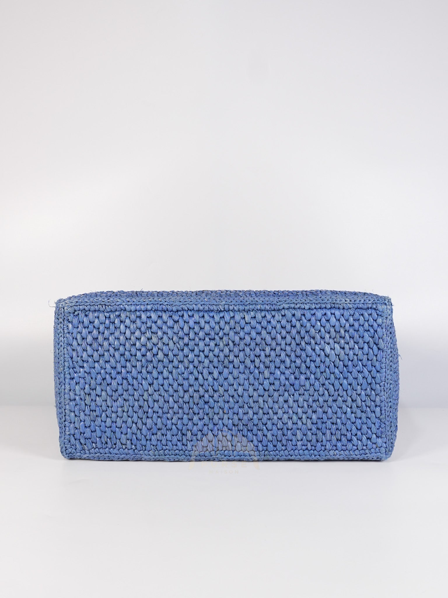 Font Medium Tote Bag in Light Blue Raffia Canvas & Silver Hardware | Purse Maison Luxury Bags Shop