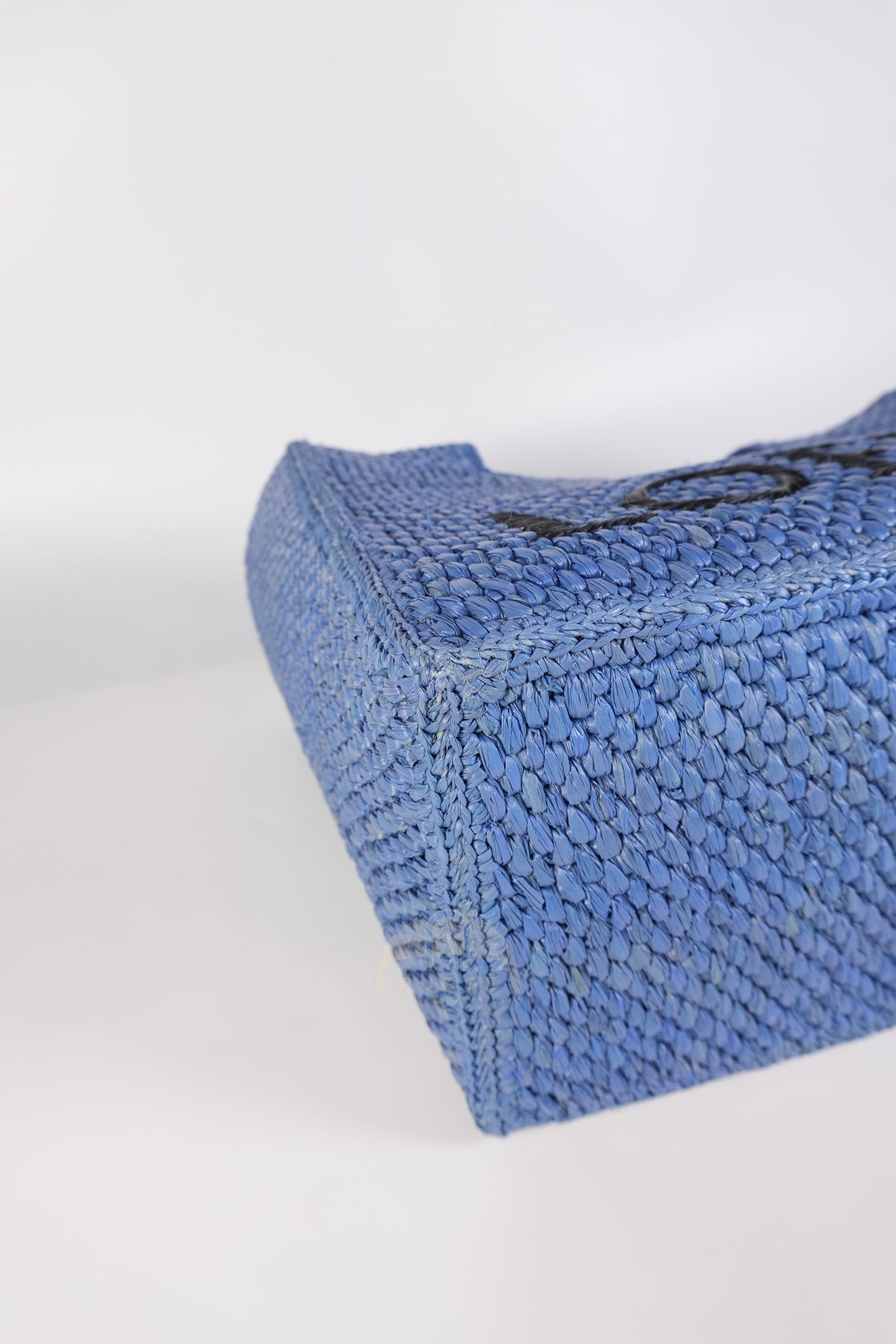 Font Medium Tote Bag in Light Blue Raffia Canvas & Silver Hardware | Purse Maison Luxury Bags Shop