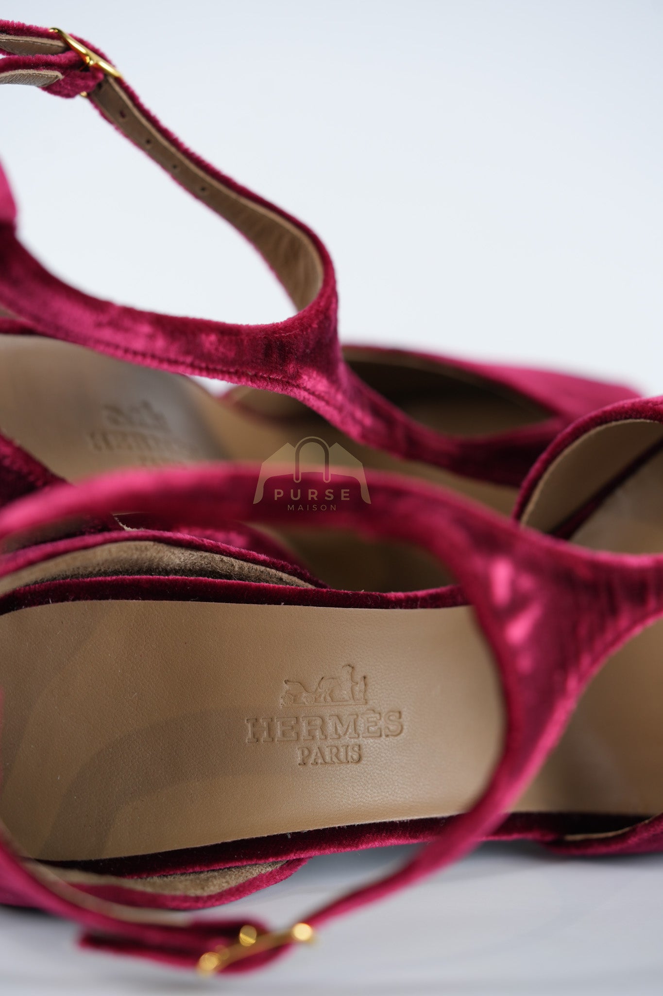 Fracas Velourss Garance Red Velvet Sandals Size 37 (24 cm) | Purse Maison Luxury Bags Shop