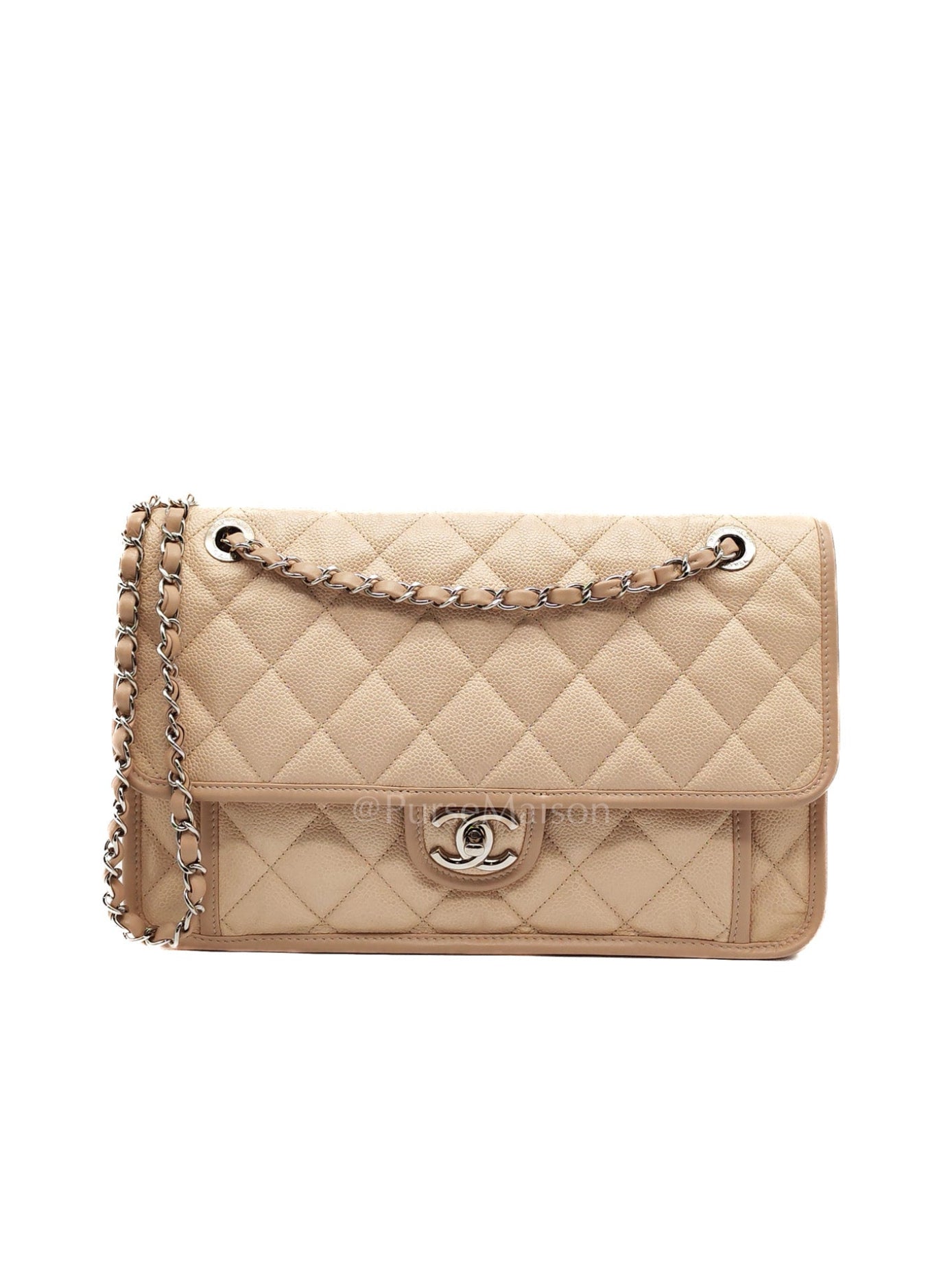 French Riviera in Beige Quilted Caviar Leather and Silver Hardware Seires 18 | Purse Maison Luxury Bags Shop