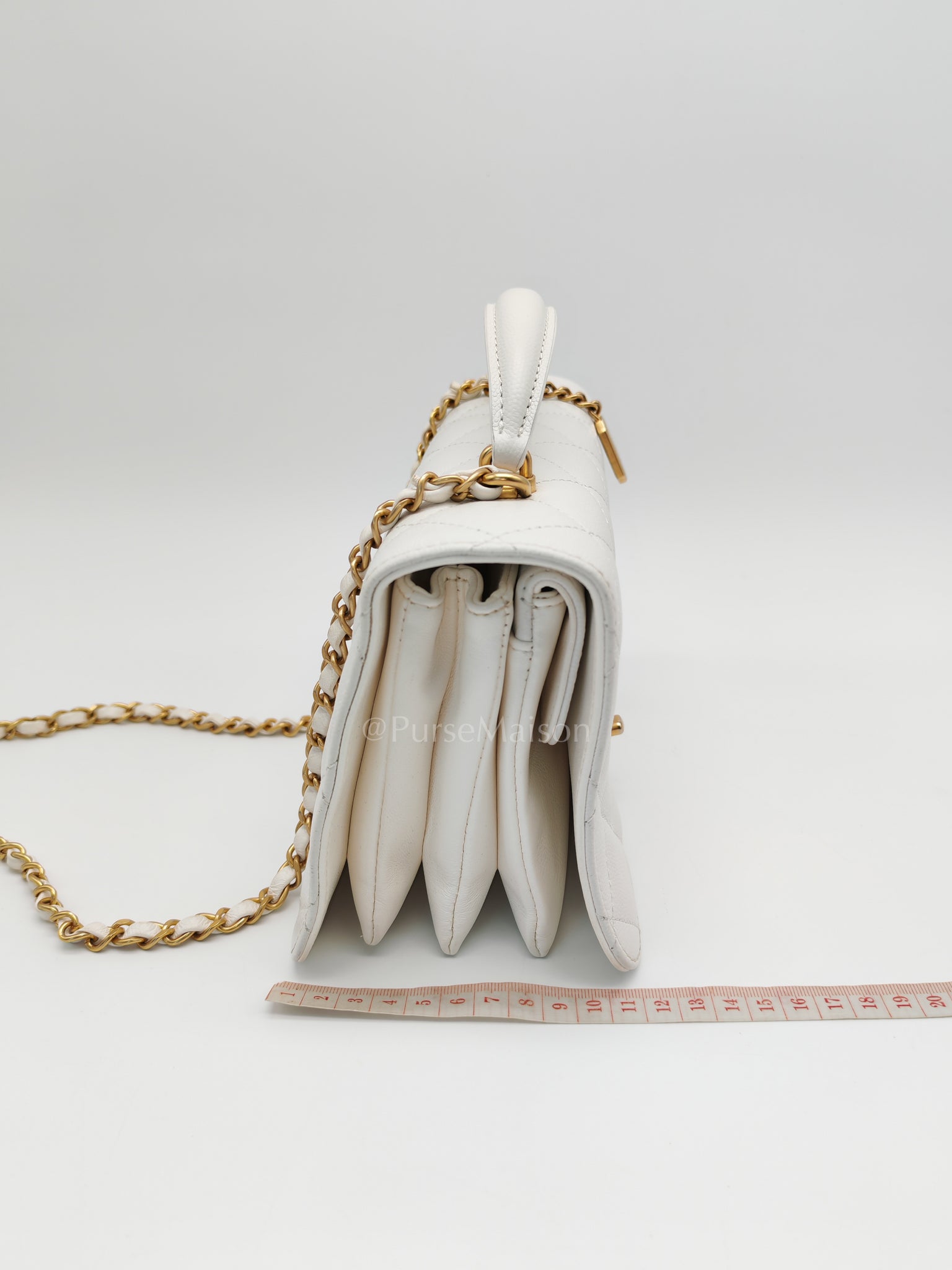 Full Flap Top Handle in White Caviar Calfskin Leather and Aged Gold Hardware (Microchip) | Purse Maison Luxury Bags Shop