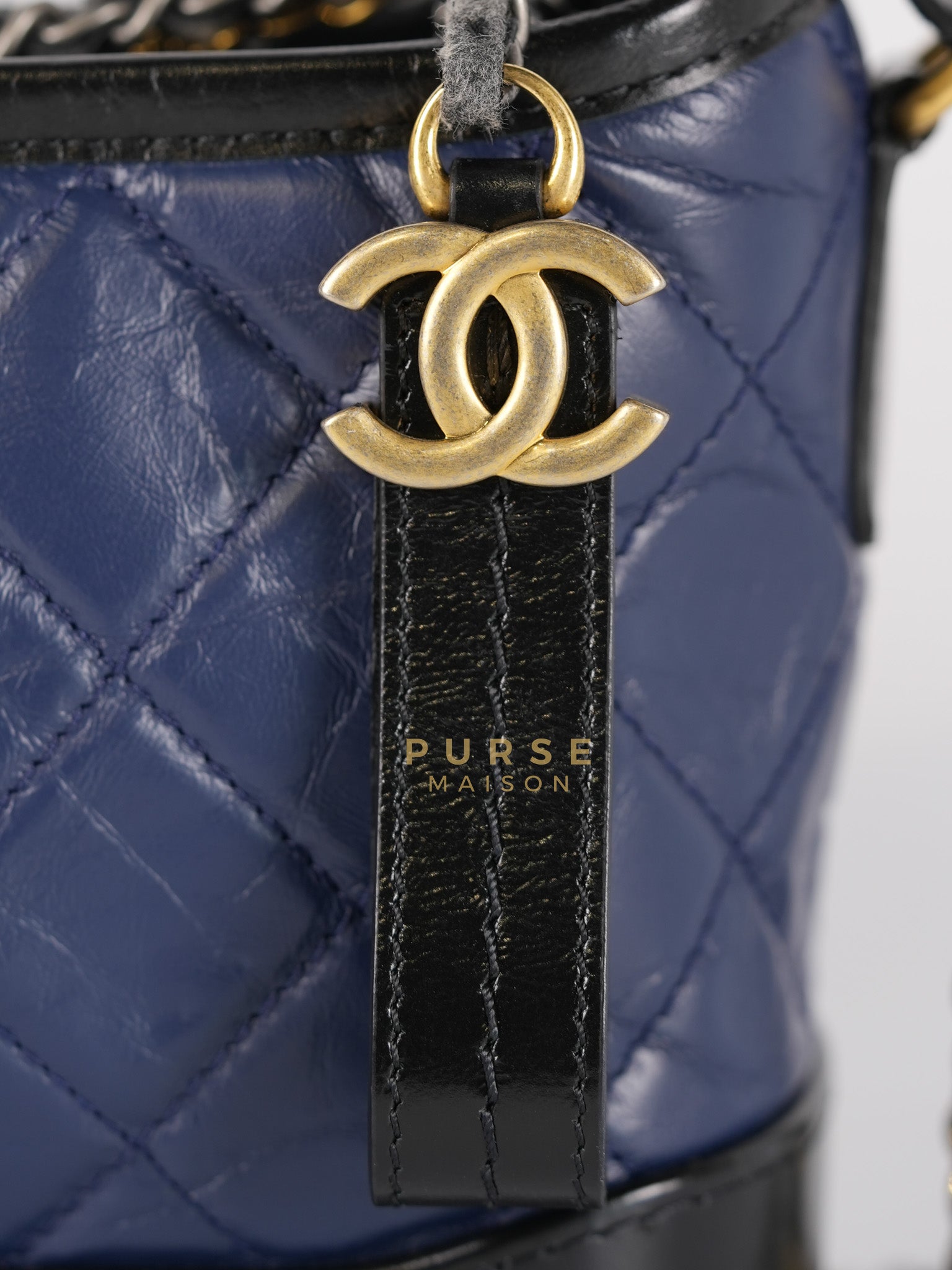 Gabrielle Hobo Bag Mini in Navy Blue Quilted Calfskin Leather & Mix Hardware (Series 24) | Purse Maison Luxury Bags Shop