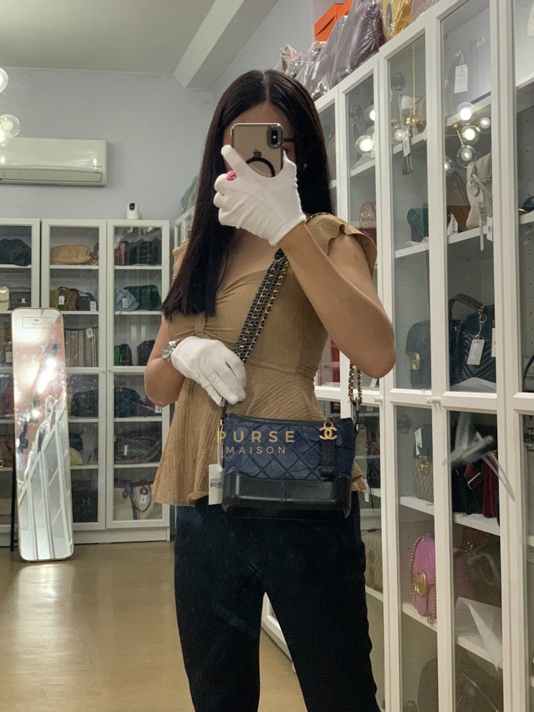 Gabrielle Hobo Bag Mini in Navy Blue Quilted Calfskin Leather & Mix Hardware (Series 24) | Purse Maison Luxury Bags Shop