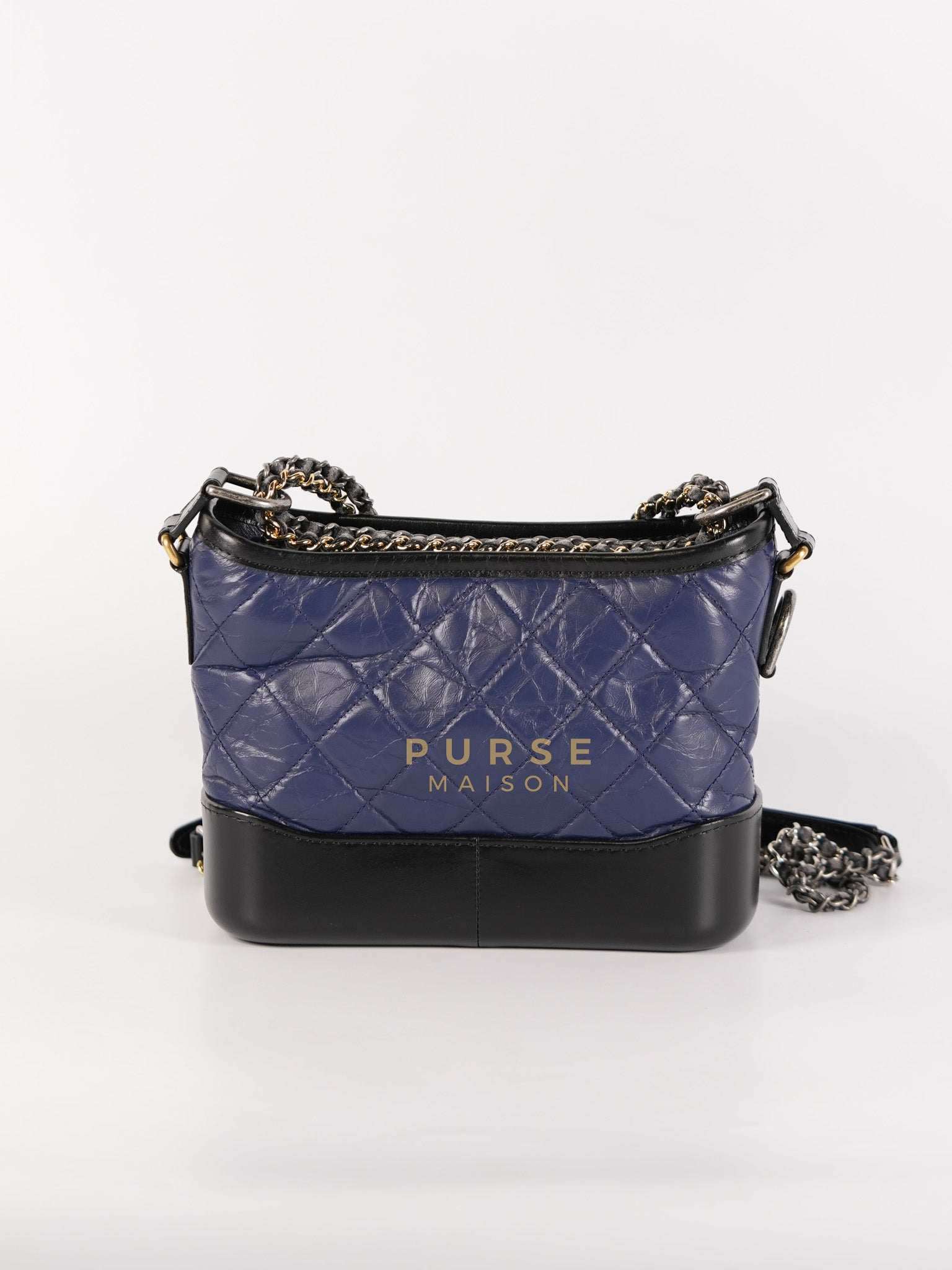 Gabrielle Hobo Bag Mini in Navy Blue Quilted Calfskin Leather & Mix Hardware (Series 24) | Purse Maison Luxury Bags Shop