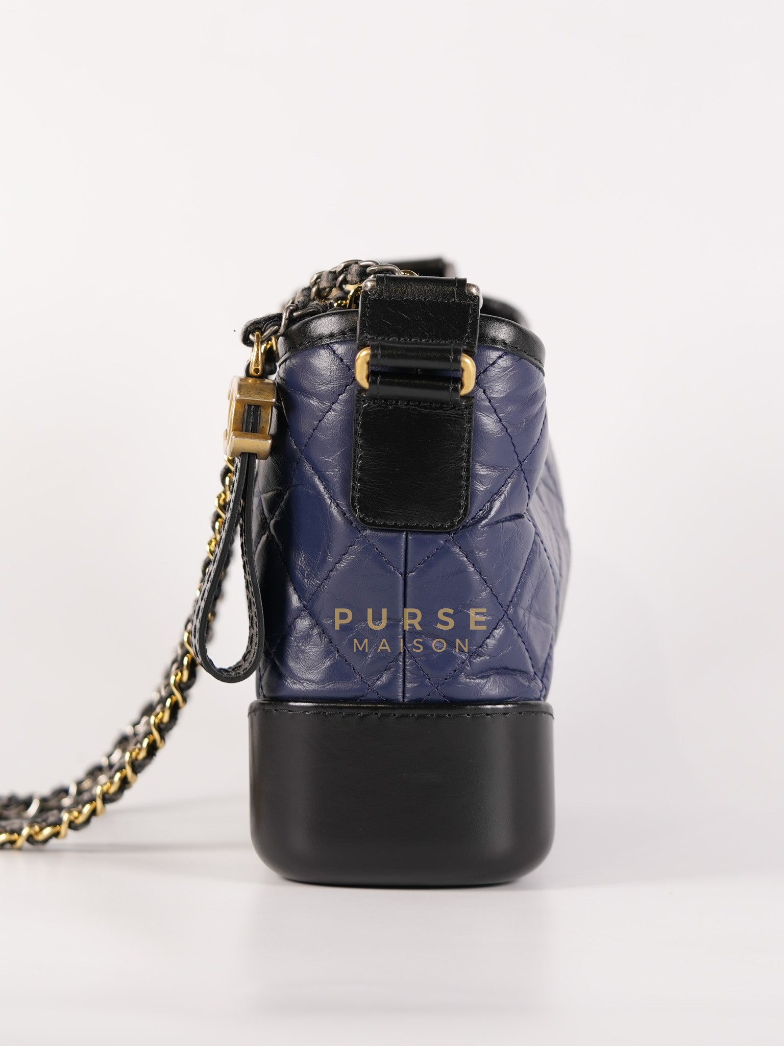 Gabrielle Hobo Bag Mini in Navy Blue Quilted Calfskin Leather & Mix Hardware (Series 24) | Purse Maison Luxury Bags Shop