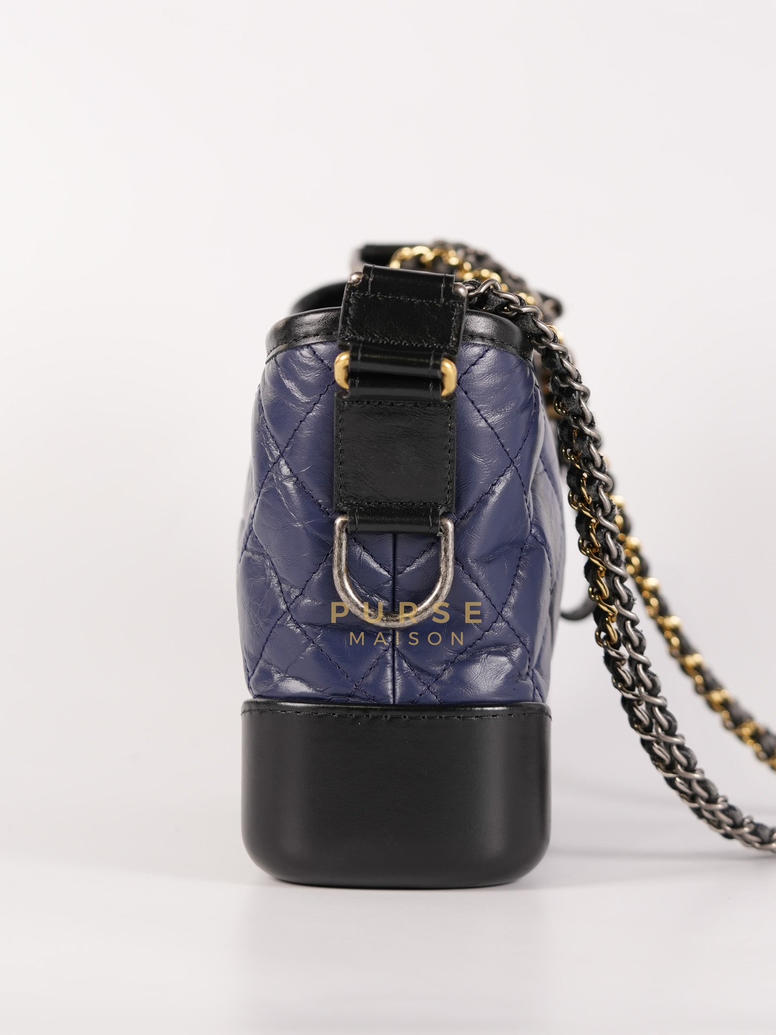 Gabrielle Hobo Bag Mini in Navy Blue Quilted Calfskin Leather & Mix Hardware (Series 24) | Purse Maison Luxury Bags Shop
