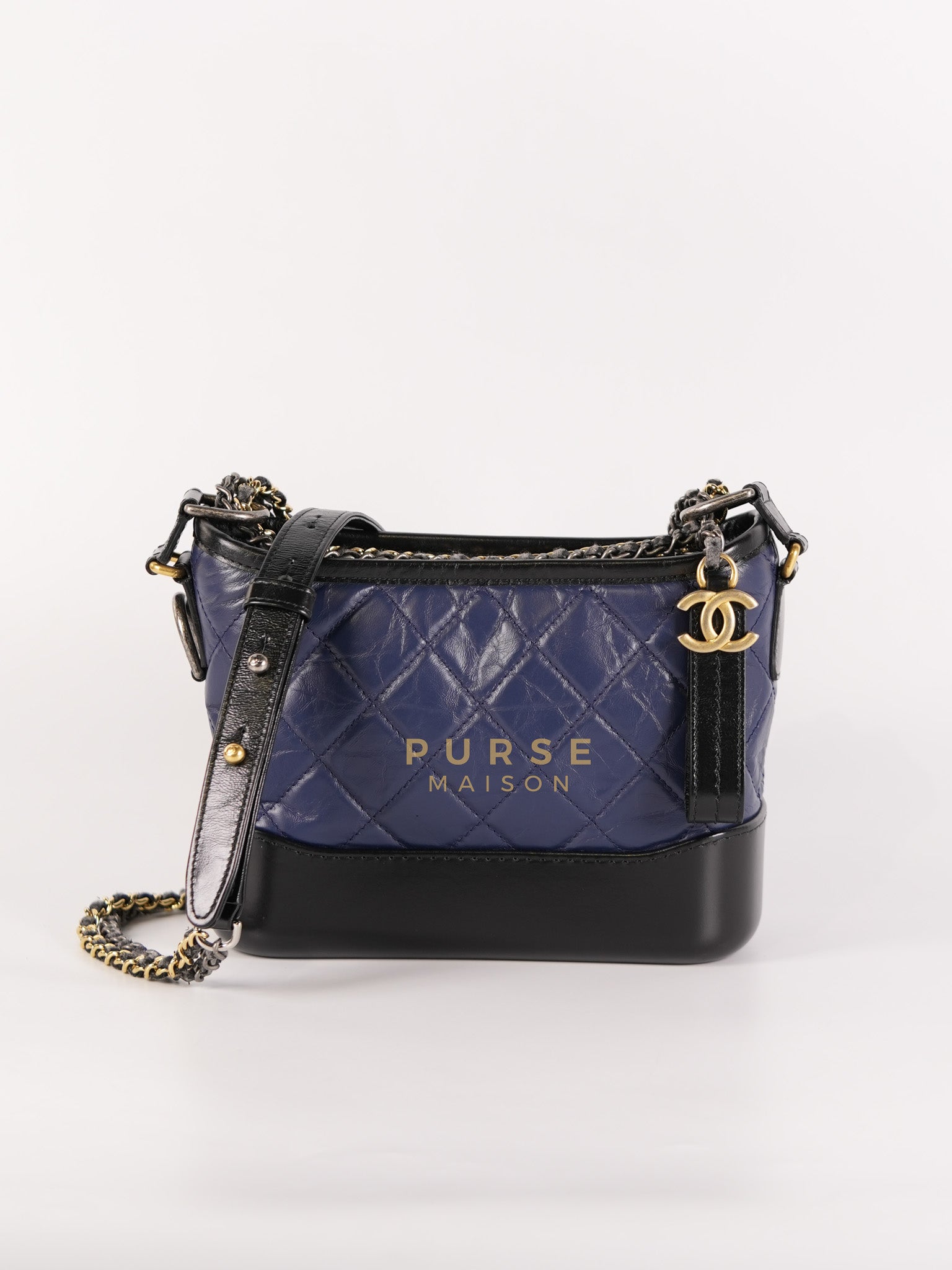 Gabrielle Hobo Bag Mini in Navy Blue Quilted Calfskin Leather & Mix Hardware (Series 24) | Purse Maison Luxury Bags Shop
