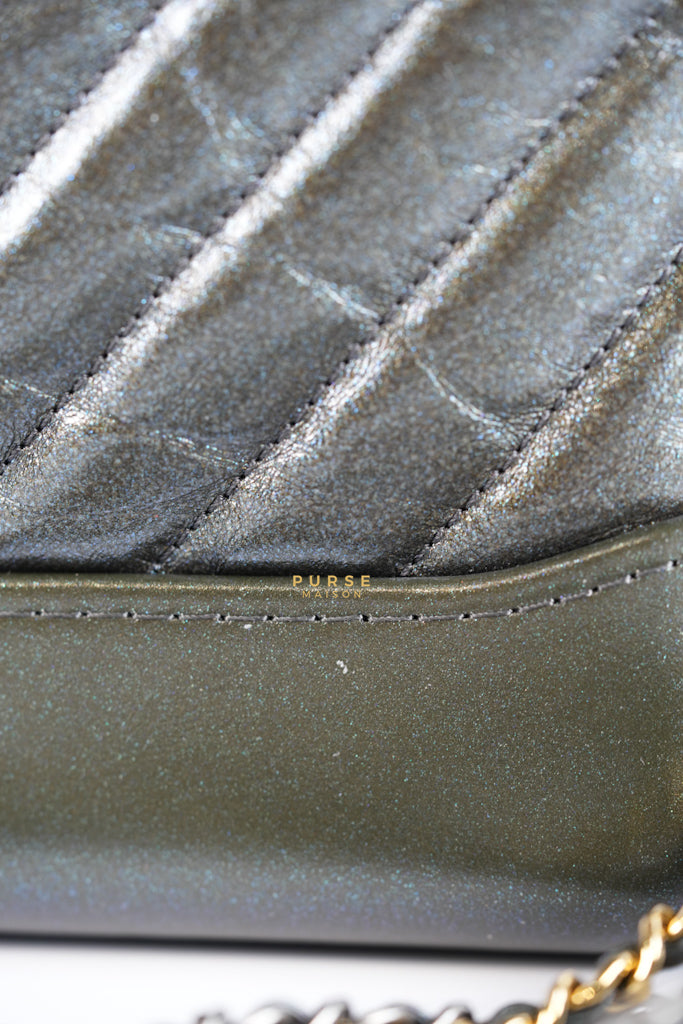 Gabrielle Hobo Chevron Metallic Mix Aged Gold/Silver Hardware Small Series 27 | Purse Maison Luxury Bags Shop