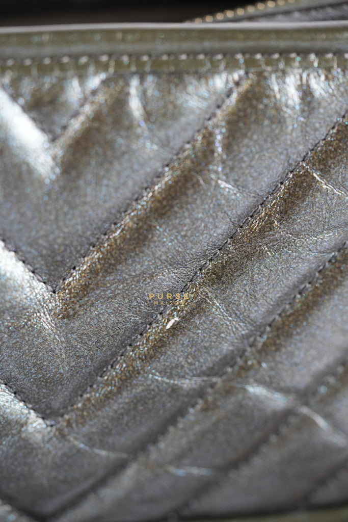 Gabrielle Hobo Chevron Metallic Mix Aged Gold/Silver Hardware Small Series 27 | Purse Maison Luxury Bags Shop