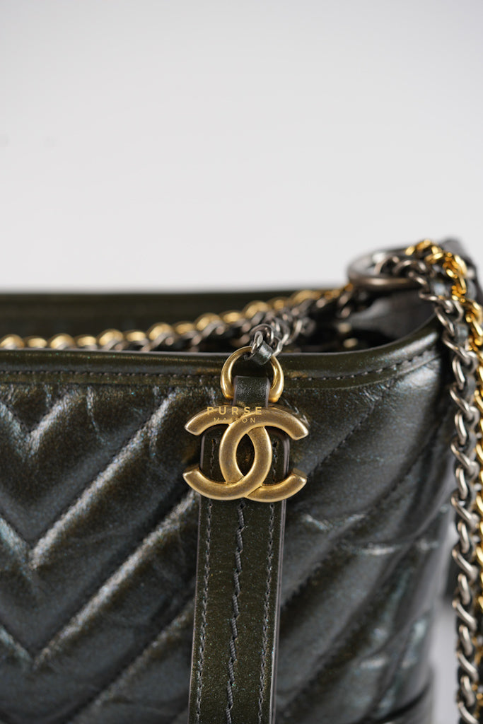 Gabrielle Hobo Chevron Metallic Mix Aged Gold/Silver Hardware Small Series 27 | Purse Maison Luxury Bags Shop