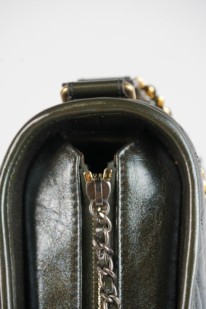 Gabrielle Hobo Chevron Metallic Mix Aged Gold/Silver Hardware Small Series 27 | Purse Maison Luxury Bags Shop