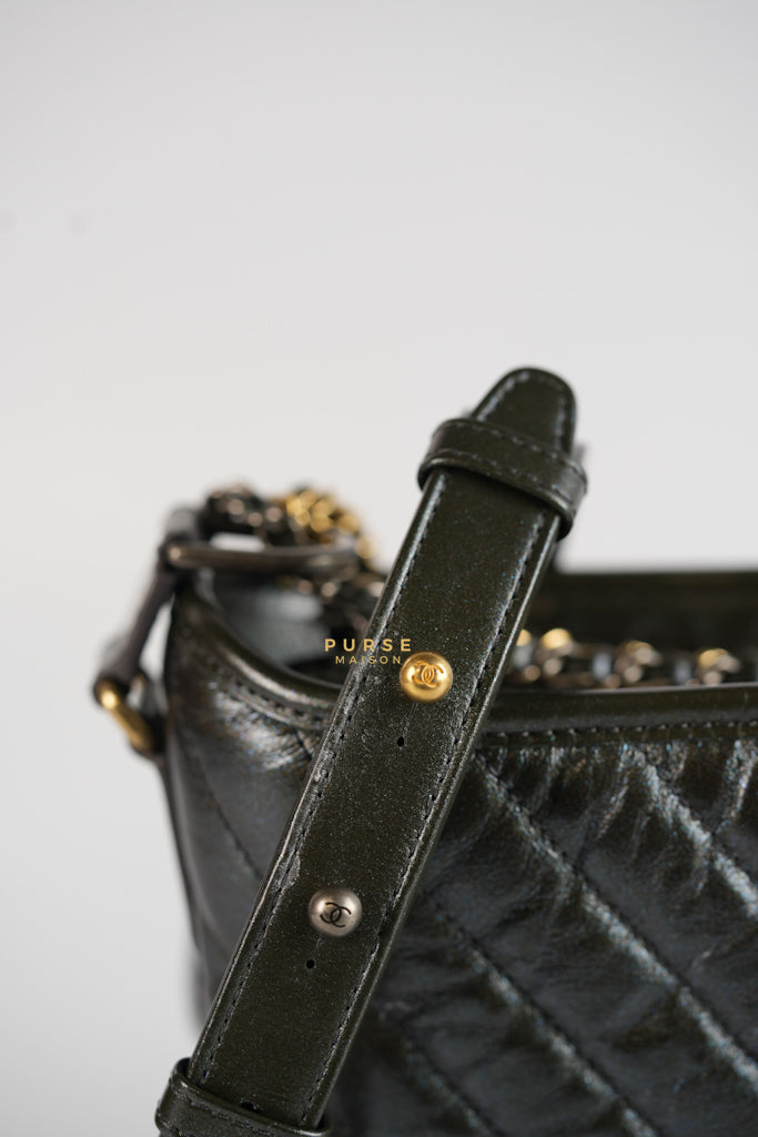 Gabrielle Hobo Chevron Metallic Mix Aged Gold/Silver Hardware Small Series 27 | Purse Maison Luxury Bags Shop