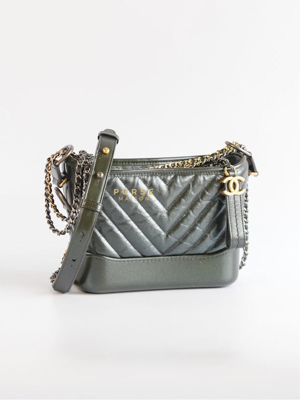 Gabrielle Hobo Chevron Metallic Mix Aged Gold/Silver Hardware Small Series 27 | Purse Maison Luxury Bags Shop