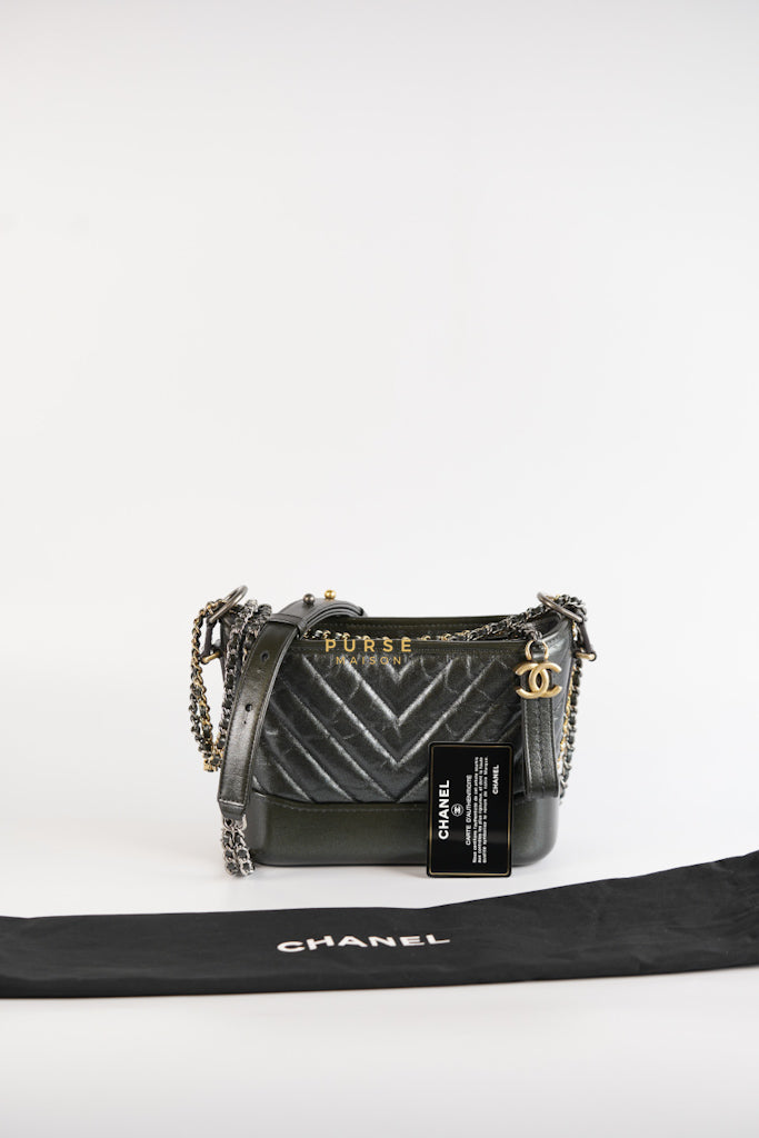 Gabrielle Hobo Chevron Metallic Mix Aged Gold/Silver Hardware Small Series 27 | Purse Maison Luxury Bags Shop