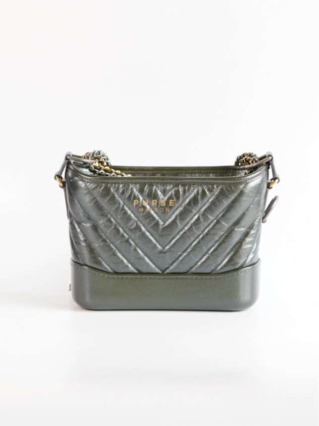Gabrielle Hobo Chevron Metallic Mix Aged Gold/Silver Hardware Small Series 27 | Purse Maison Luxury Bags Shop