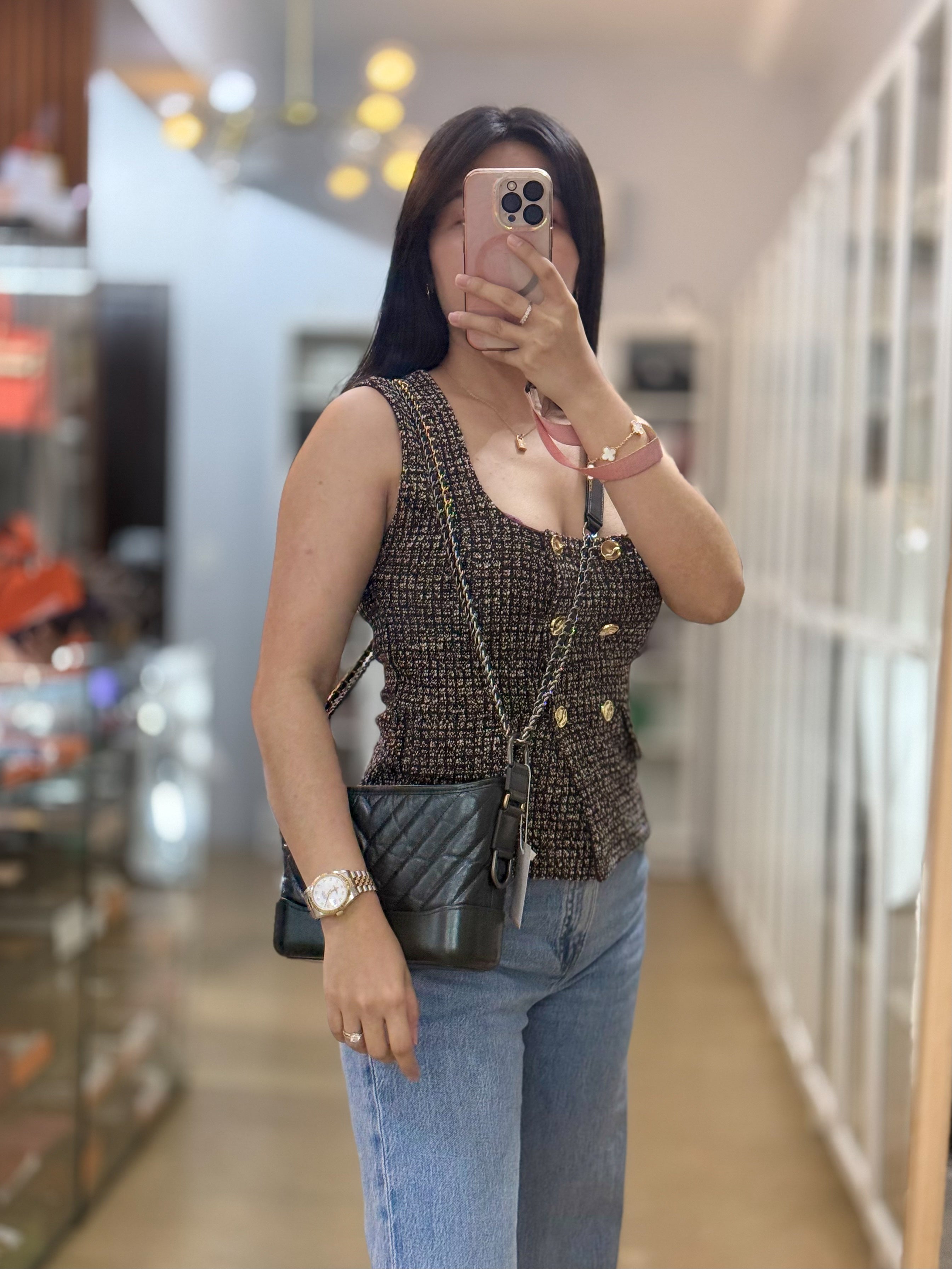 Gabrielle Hobo Chevron Metallic Mix Aged Gold/Silver Hardware Small Series 27 | Purse Maison Luxury Bags Shop