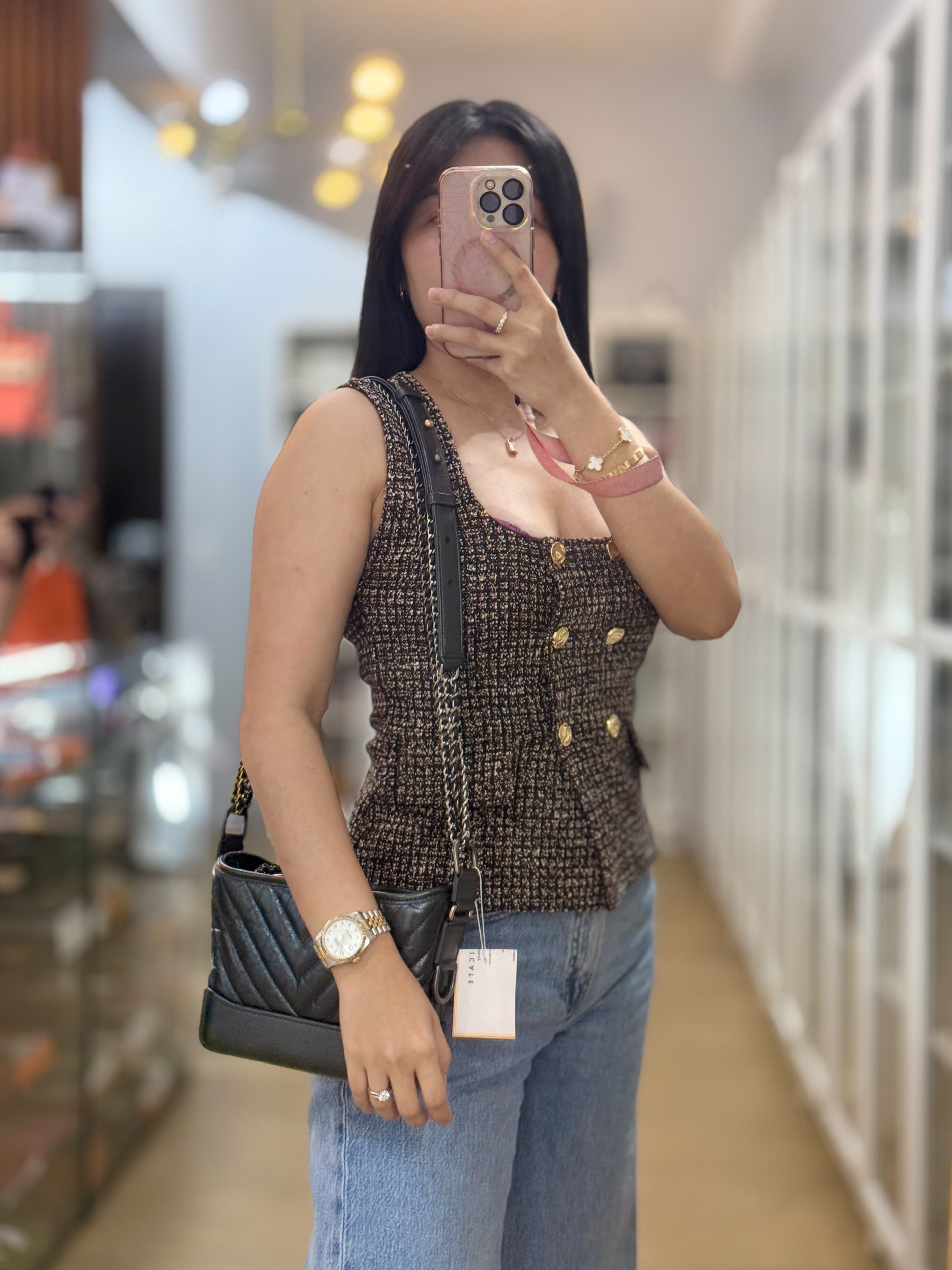 Gabrielle Hobo Chevron Metallic Mix Aged Gold/Silver Hardware Small Series 27 | Purse Maison Luxury Bags Shop