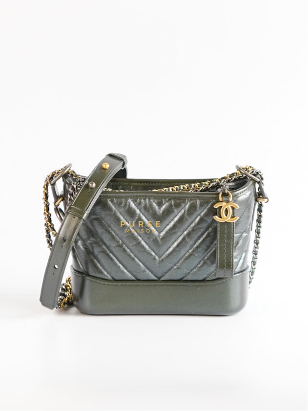 Gabrielle Hobo Chevron Metallic Mix Aged Gold/Silver Hardware Small Series 27 | Purse Maison Luxury Bags Shop
