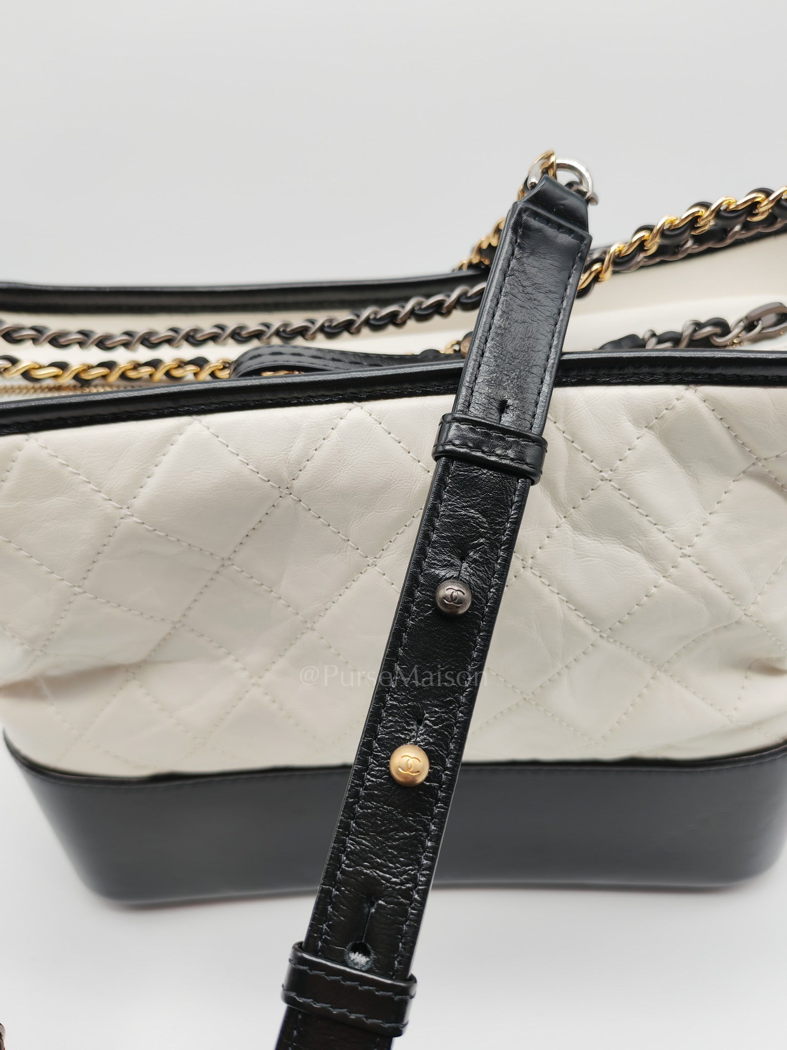 Gabrielle Hobo Old Medium (Large) in White Quilted Distressed Calfskin & Mixed Hardware (Series 25) | Purse Maison Luxury Bags Shop