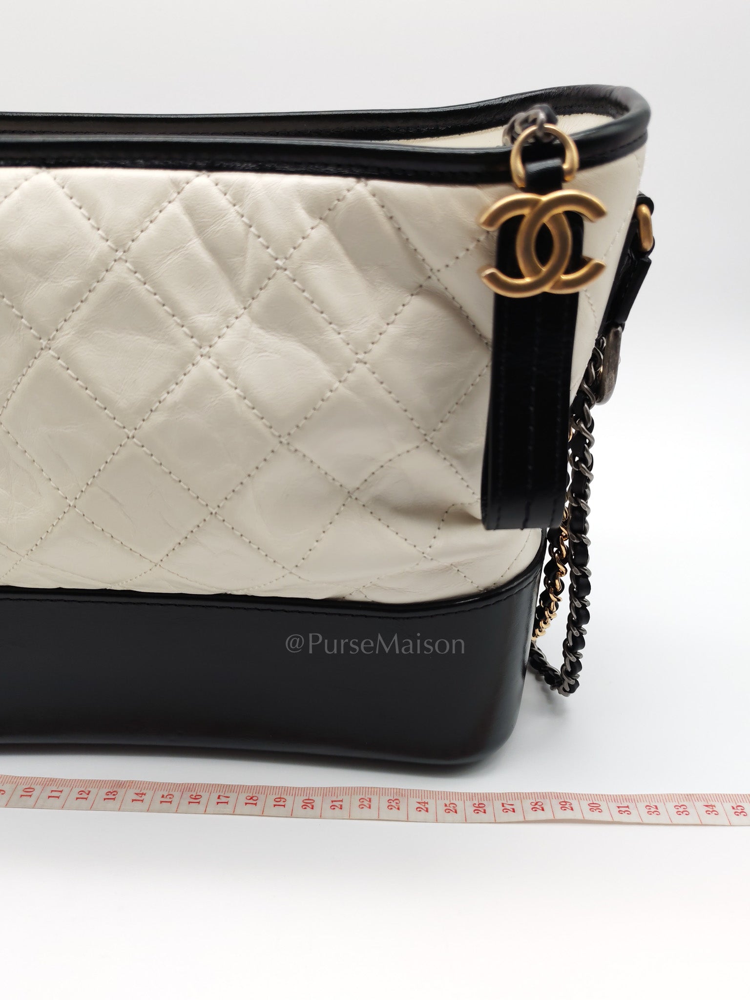 Gabrielle Hobo Old Medium (Large) in White Quilted Distressed Calfskin & Mixed Hardware (Series 25) | Purse Maison Luxury Bags Shop