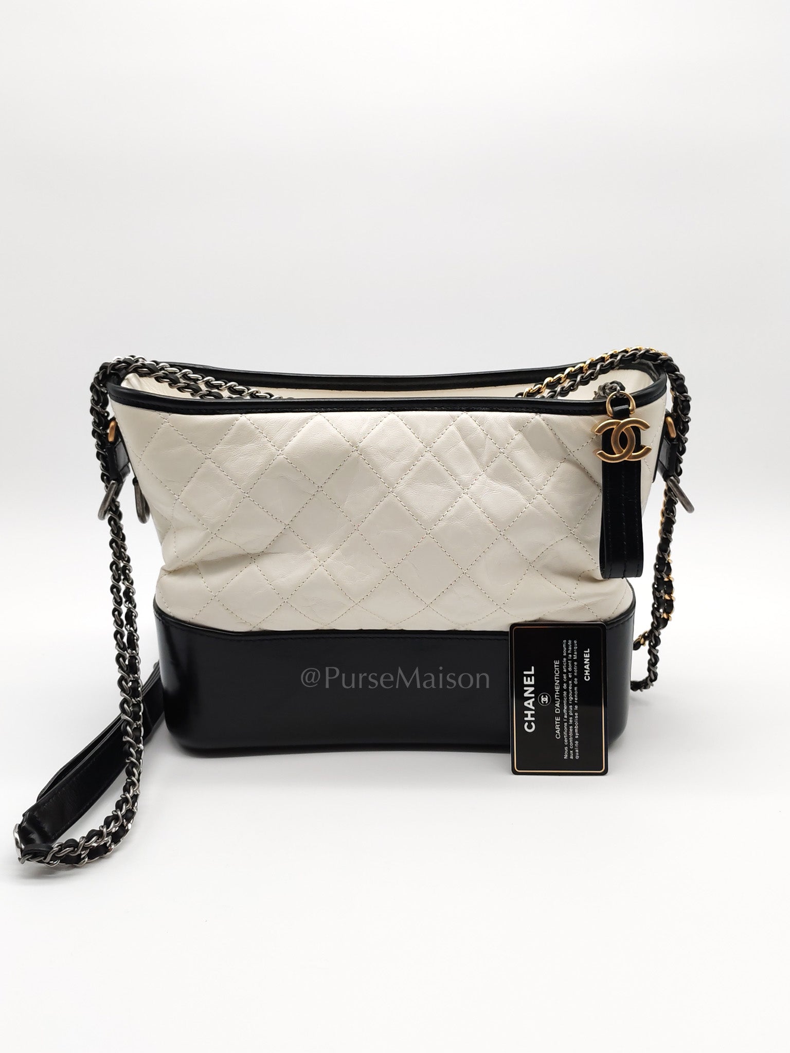 Gabrielle Hobo Old Medium (Large) in White Quilted Distressed Calfskin & Mixed Hardware (Series 25) | Purse Maison Luxury Bags Shop
