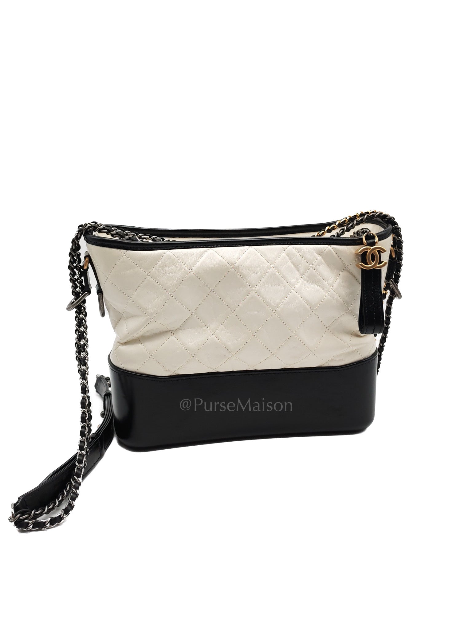 Gabrielle Hobo Old Medium (Large) in White Quilted Distressed Calfskin & Mixed Hardware (Series 25) | Purse Maison Luxury Bags Shop