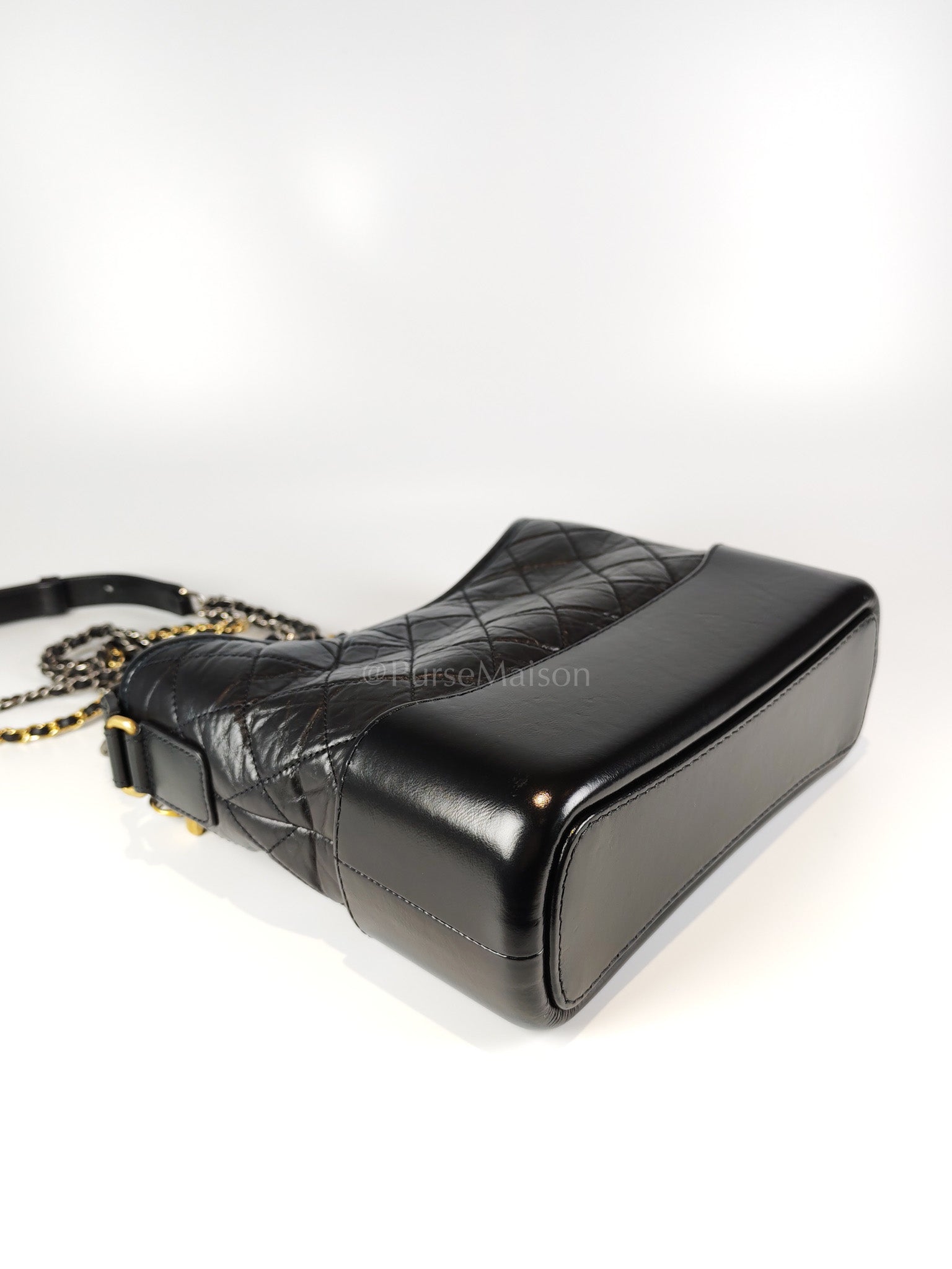 Gabrielle Medium in Black Quilted Distressed Calfskin & Mixed Hardware (Microchip) | Purse Maison Luxury Bags Shop