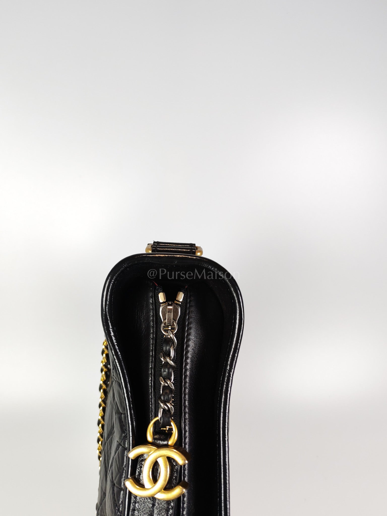 Gabrielle Medium in Black Quilted Distressed Calfskin & Mixed Hardware (Microchip) | Purse Maison Luxury Bags Shop