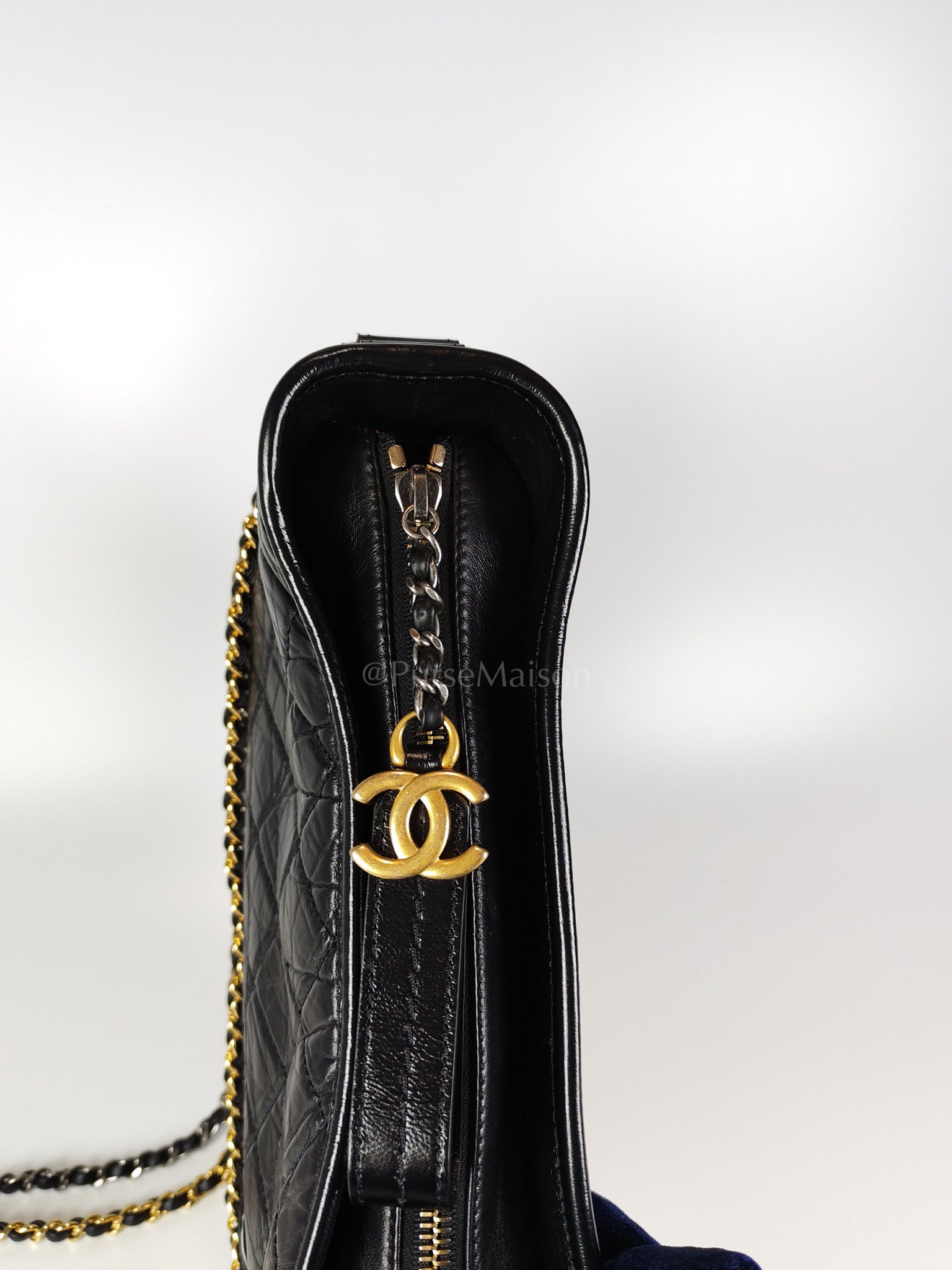 Gabrielle Medium in Black Quilted Distressed Calfskin & Mixed Hardware (Microchip) | Purse Maison Luxury Bags Shop