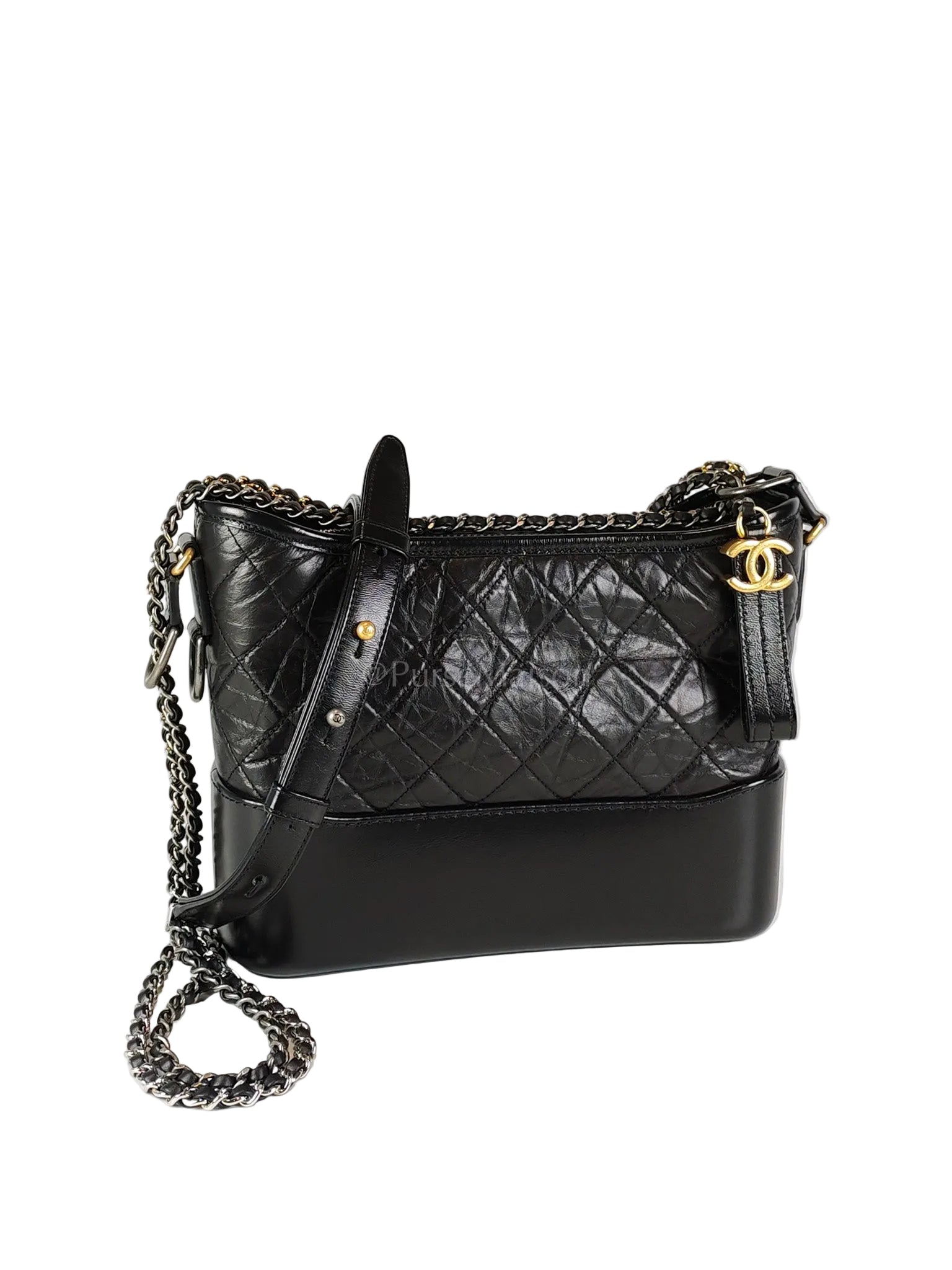 Gabrielle Medium in Black Quilted Distressed Calfskin & Mixed Hardware (Microchip) | Purse Maison Luxury Bags Shop