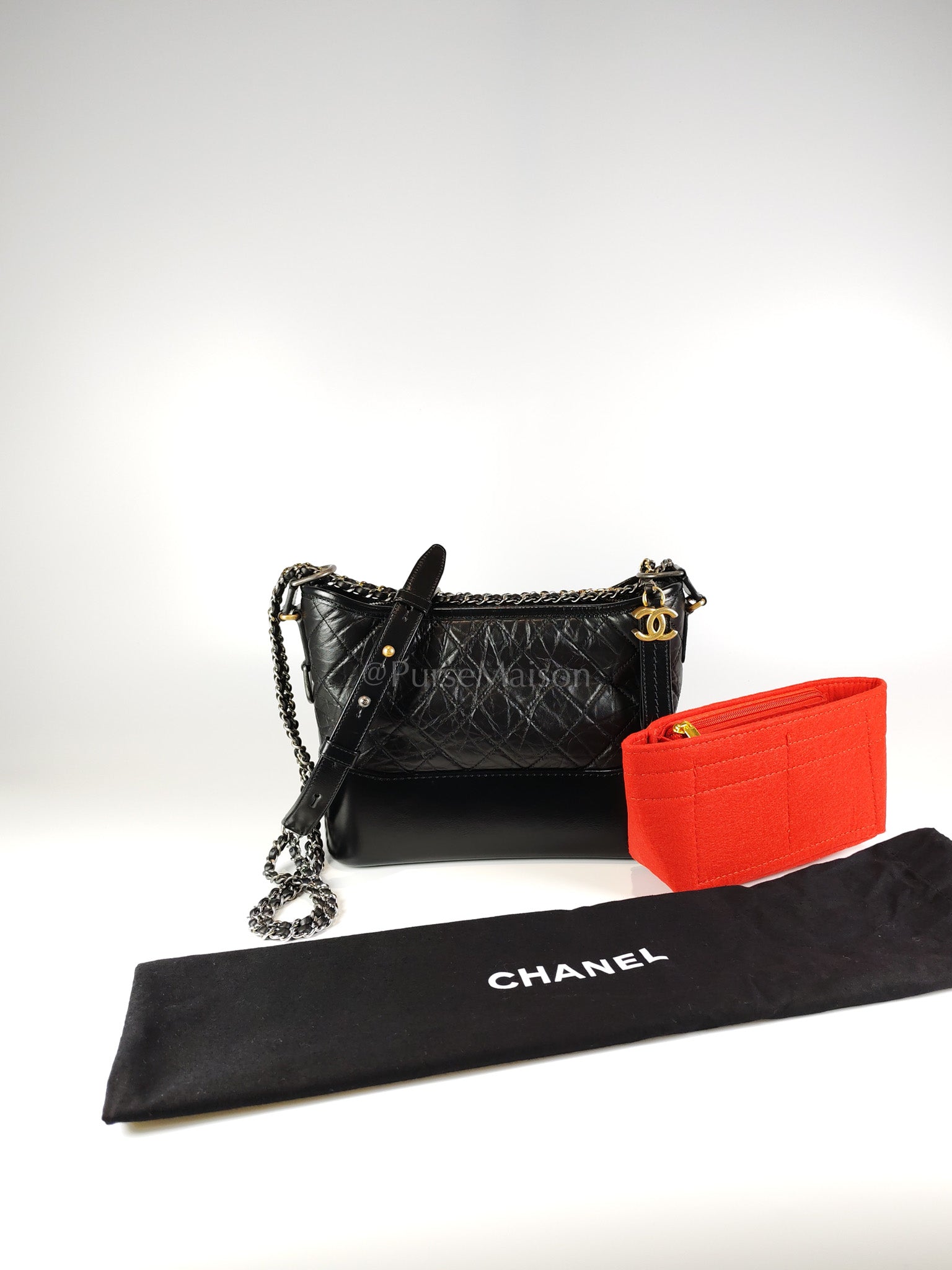 Gabrielle Medium in Black Quilted Distressed Calfskin & Mixed Hardware (Microchip) | Purse Maison Luxury Bags Shop