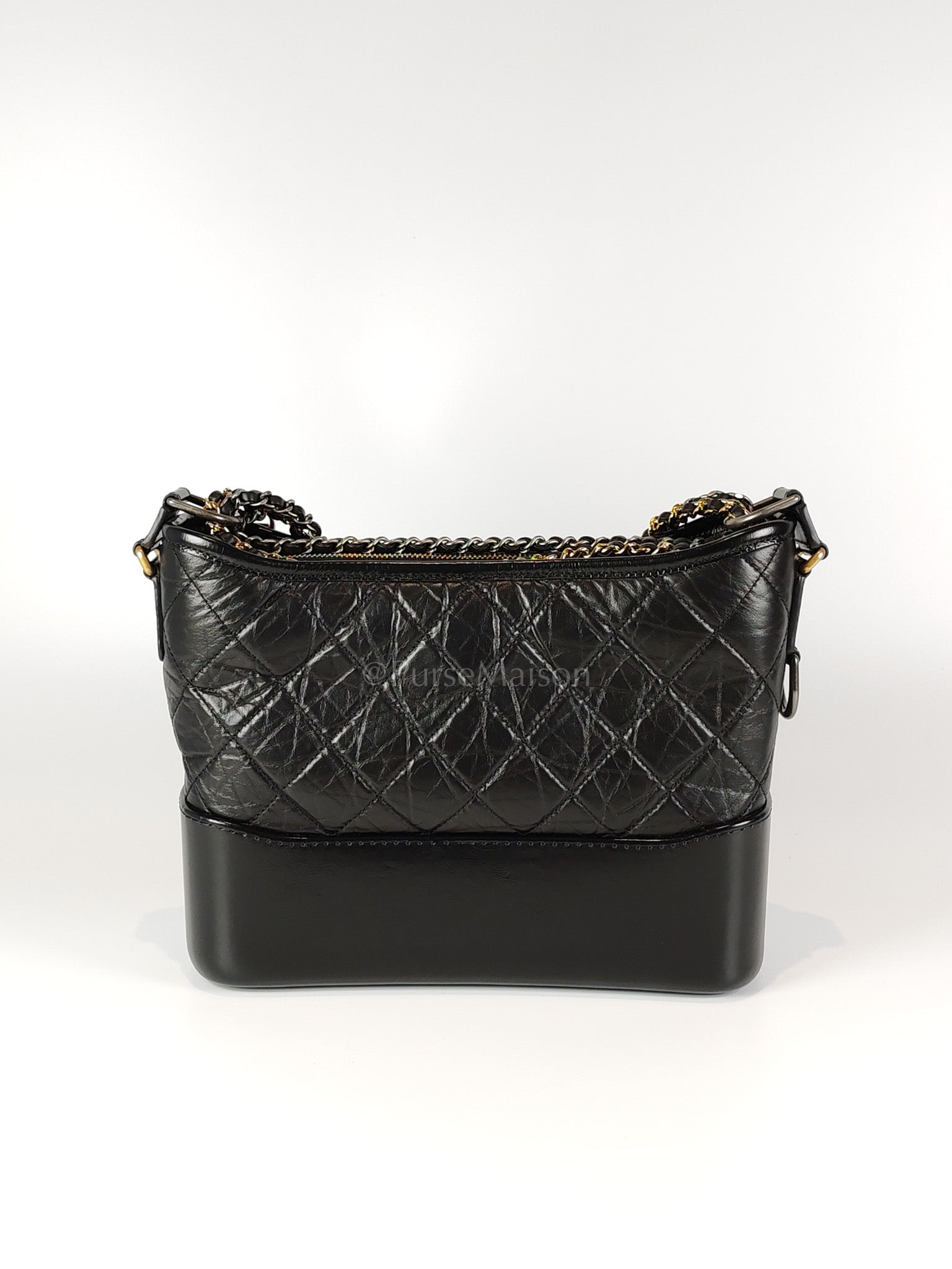 Gabrielle Medium in Black Quilted Distressed Calfskin & Mixed Hardware (Microchip) | Purse Maison Luxury Bags Shop