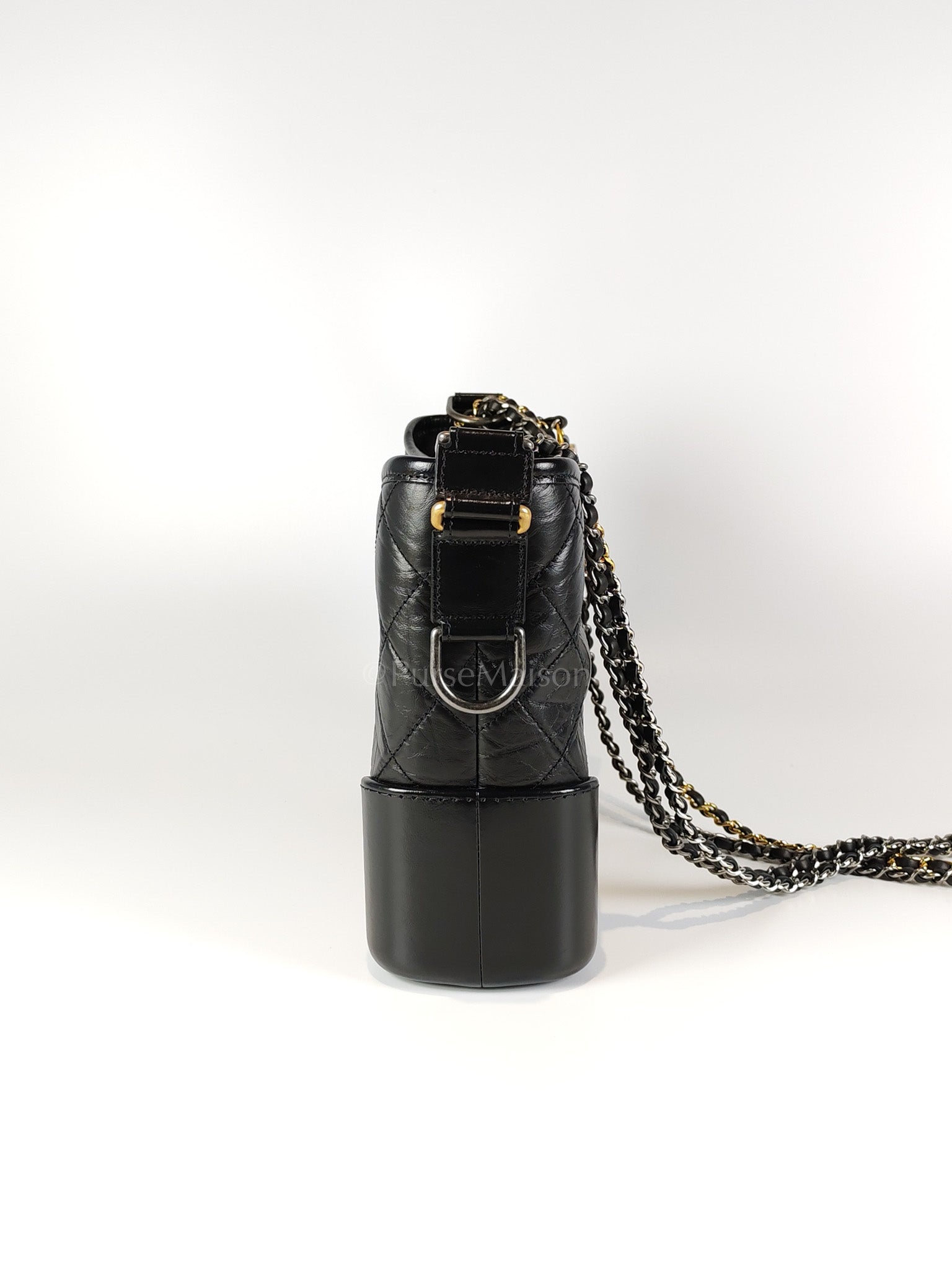 Gabrielle Medium in Black Quilted Distressed Calfskin & Mixed Hardware (Microchip) | Purse Maison Luxury Bags Shop