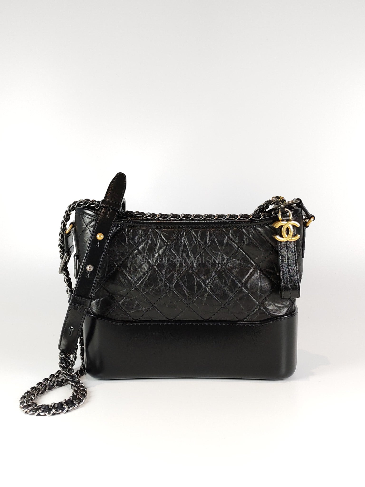 Gabrielle Medium in Black Quilted Distressed Calfskin & Mixed Hardware (Microchip) | Purse Maison Luxury Bags Shop