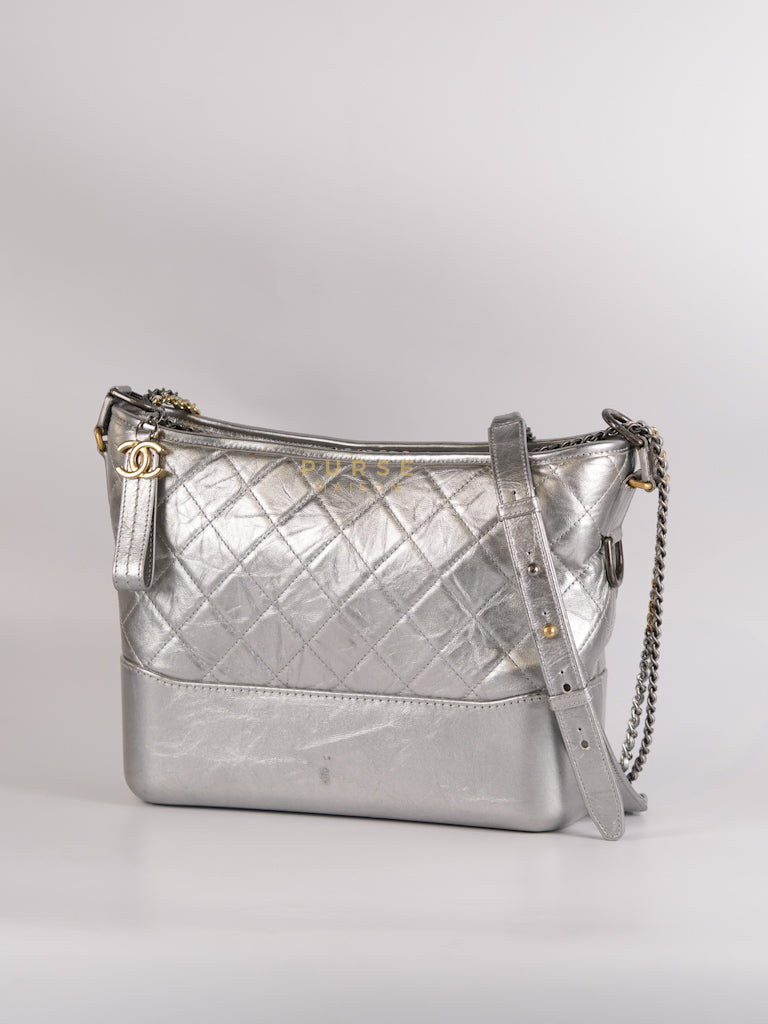 Gabrielle Old Medium (Large) in Silver Quilted Distressed Calfskin & Mixed Hardware Series 24 | Purse Maison Luxury Bags Shop