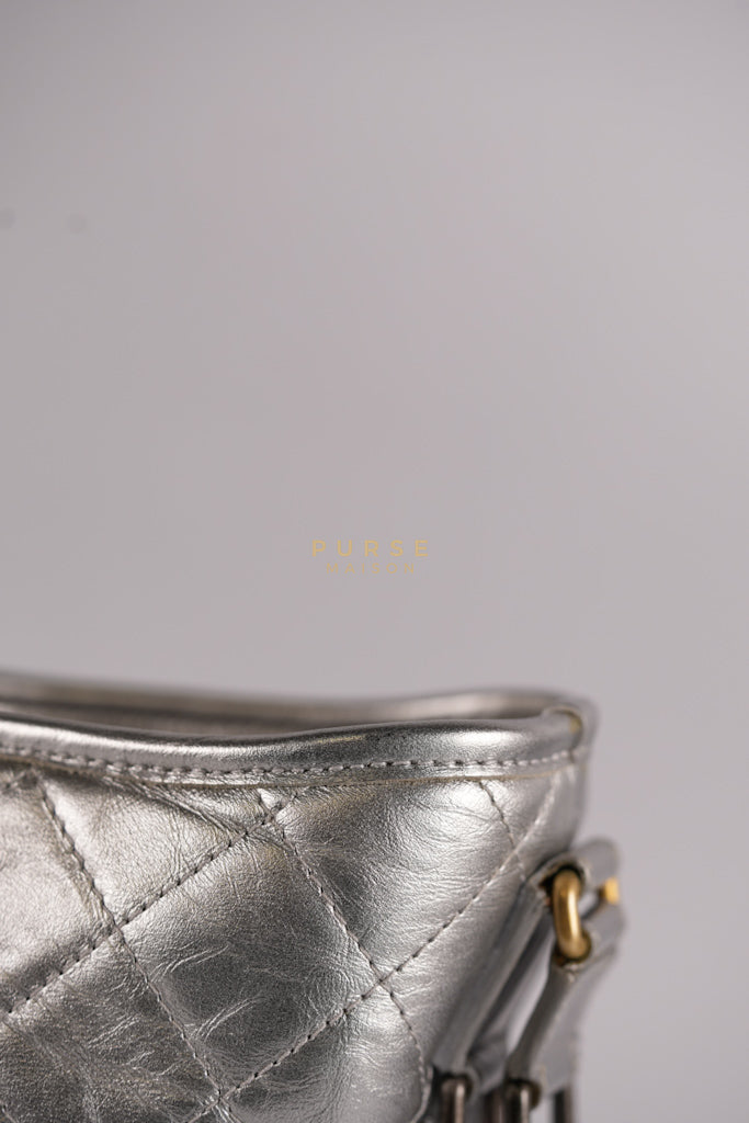 Gabrielle Old Medium (Large) in Silver Quilted Distressed Calfskin & Mixed Hardware Series 24 | Purse Maison Luxury Bags Shop
