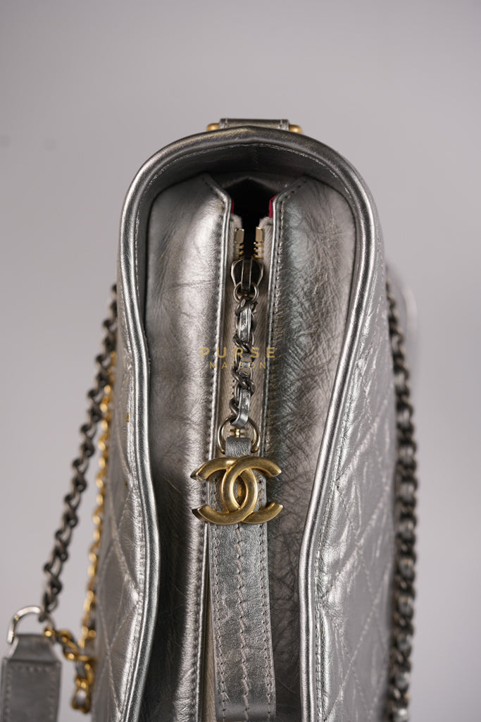 Gabrielle Old Medium (Large) in Silver Quilted Distressed Calfskin & Mixed Hardware Series 24 | Purse Maison Luxury Bags Shop