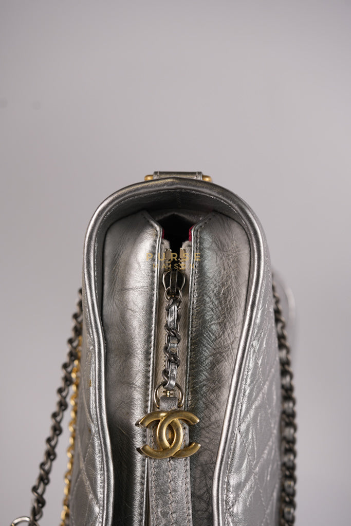 Gabrielle Old Medium (Large) in Silver Quilted Distressed Calfskin & Mixed Hardware Series 24 | Purse Maison Luxury Bags Shop