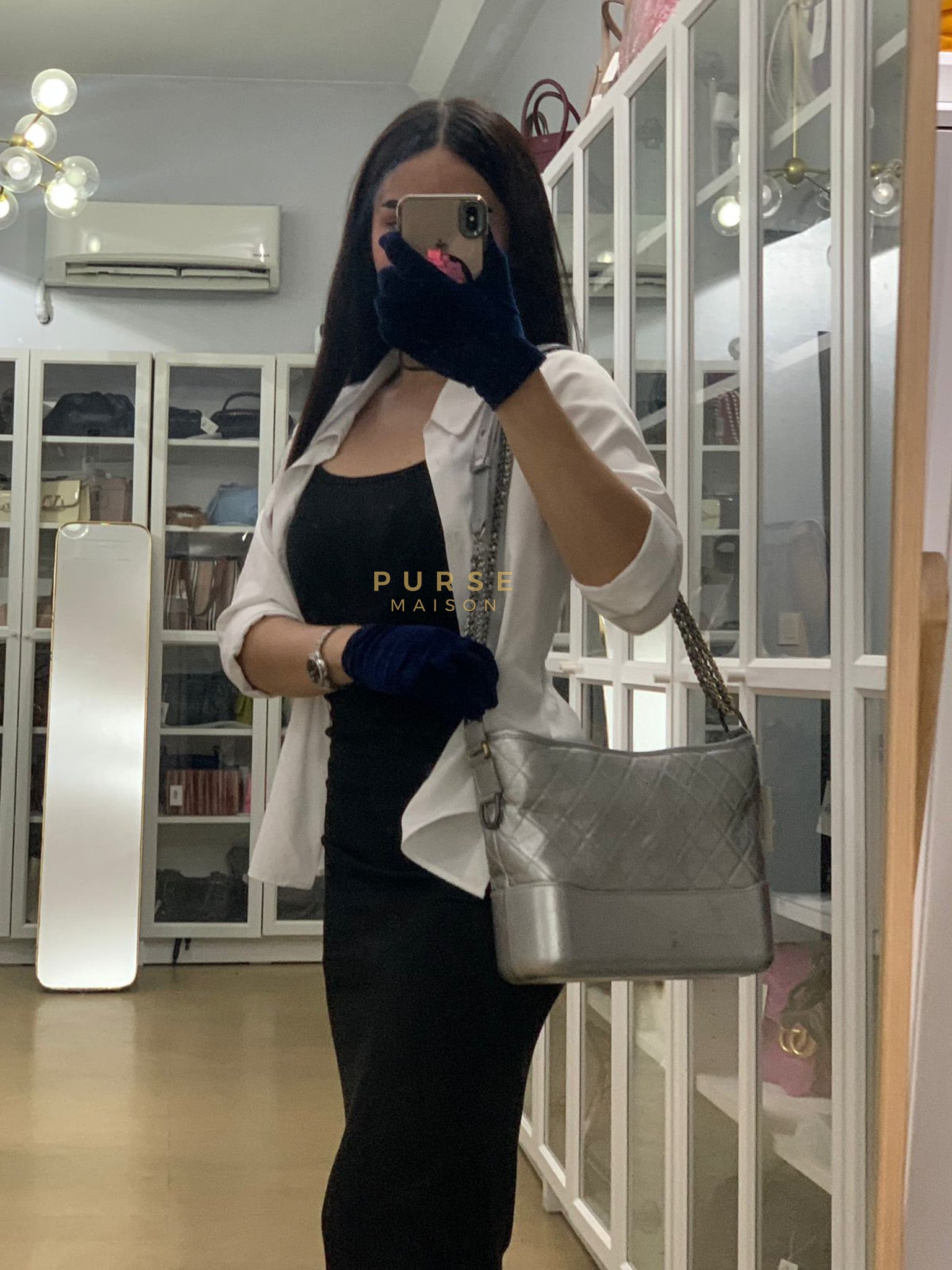 Gabrielle Old Medium (Large) in Silver Quilted Distressed Calfskin & Mixed Hardware Series 24 | Purse Maison Luxury Bags Shop