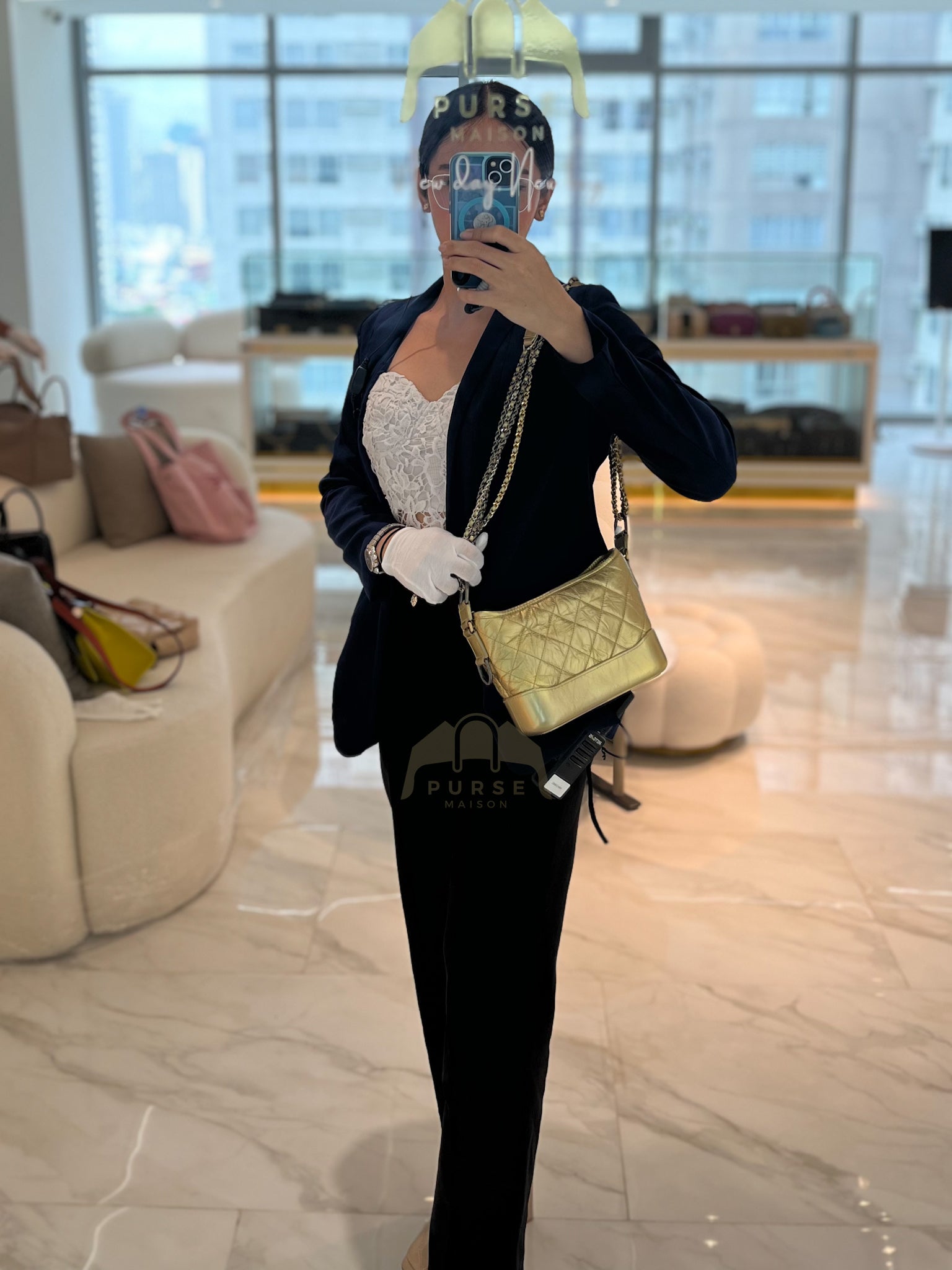 Gabrielle Small Crossbody Bag in Metallic Lambskin Leather & Mixed Hardware Series 24 | Purse Maison Luxury Bags Shop