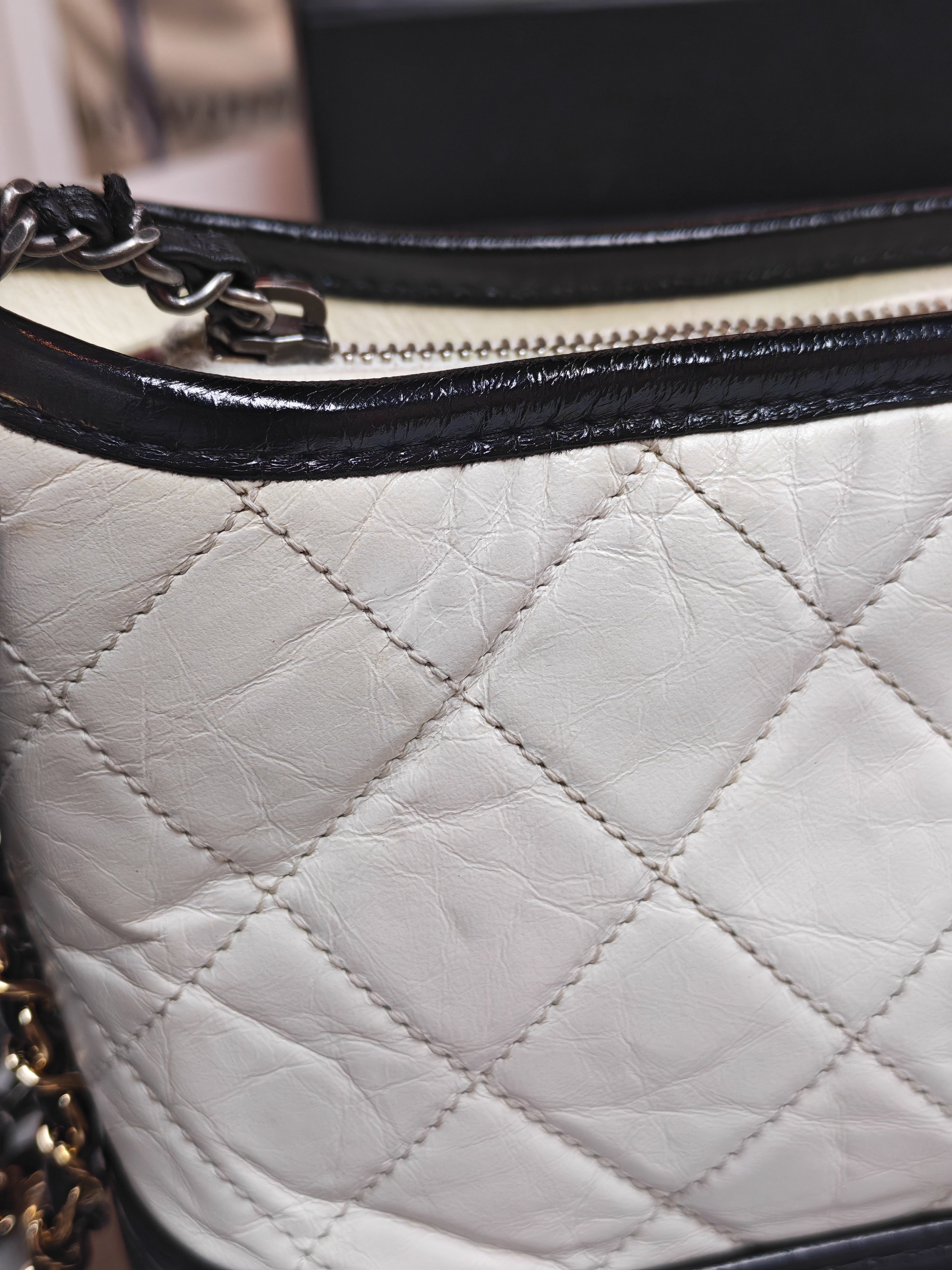 Gabrielle Small in Off White Distressed Calfskin Leather and Mixed Hardware Series 26 | Purse Maison Luxury Bags Shop