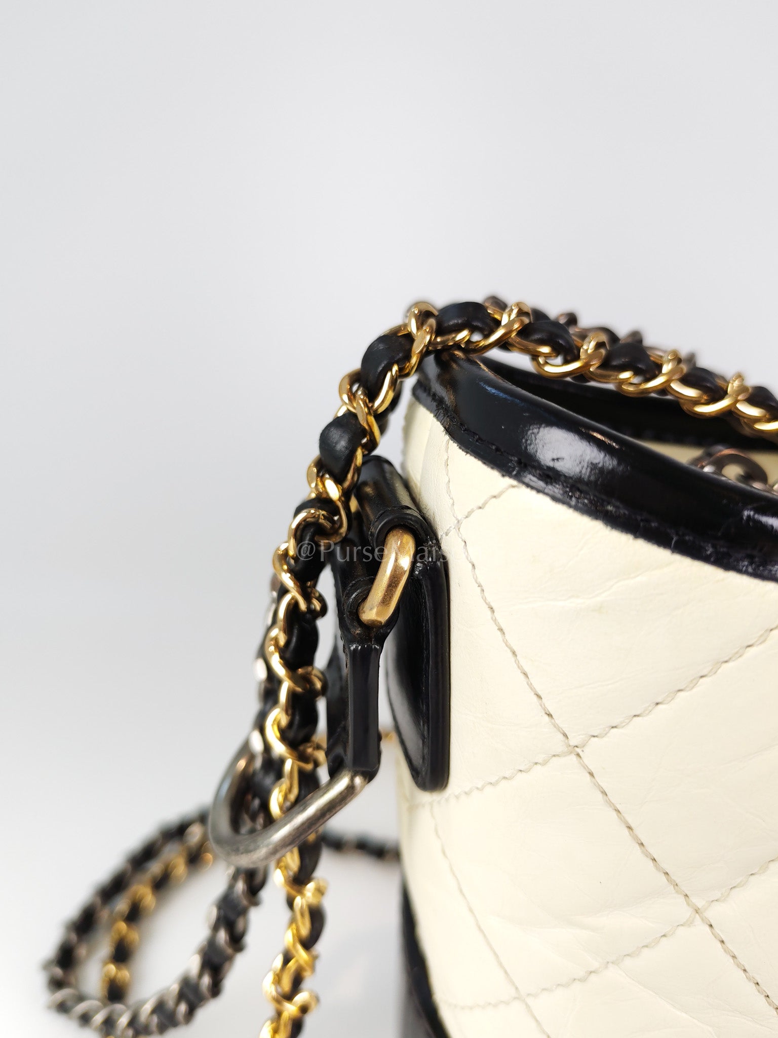 Gabrielle Small in Off White Distressed Calfskin Leather and Mixed Hardware Series 26 | Purse Maison Luxury Bags Shop