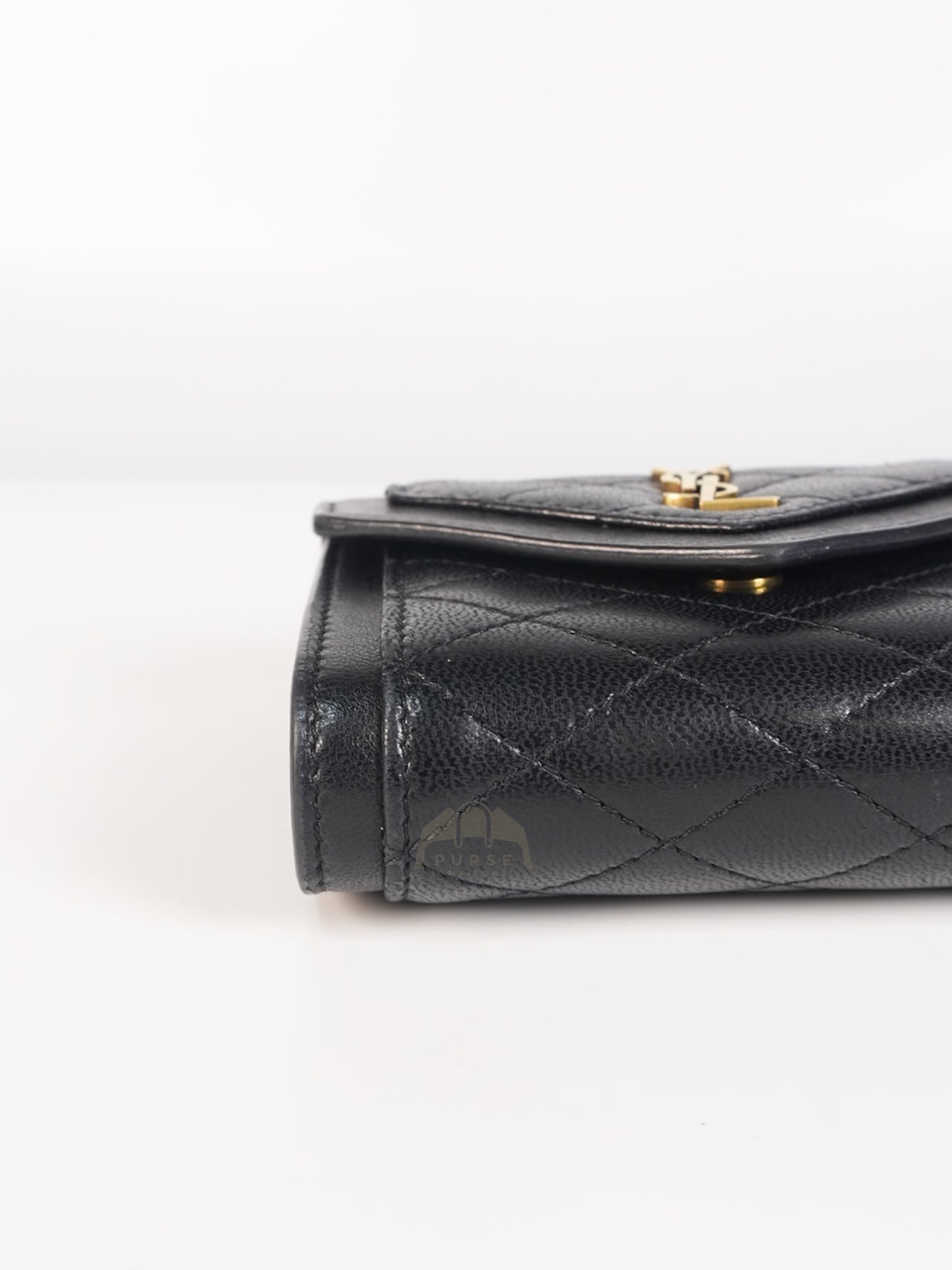 Gaby in Black Lambskin Tri-fold Compact Wallet | Purse Maison Luxury Bags Shop
