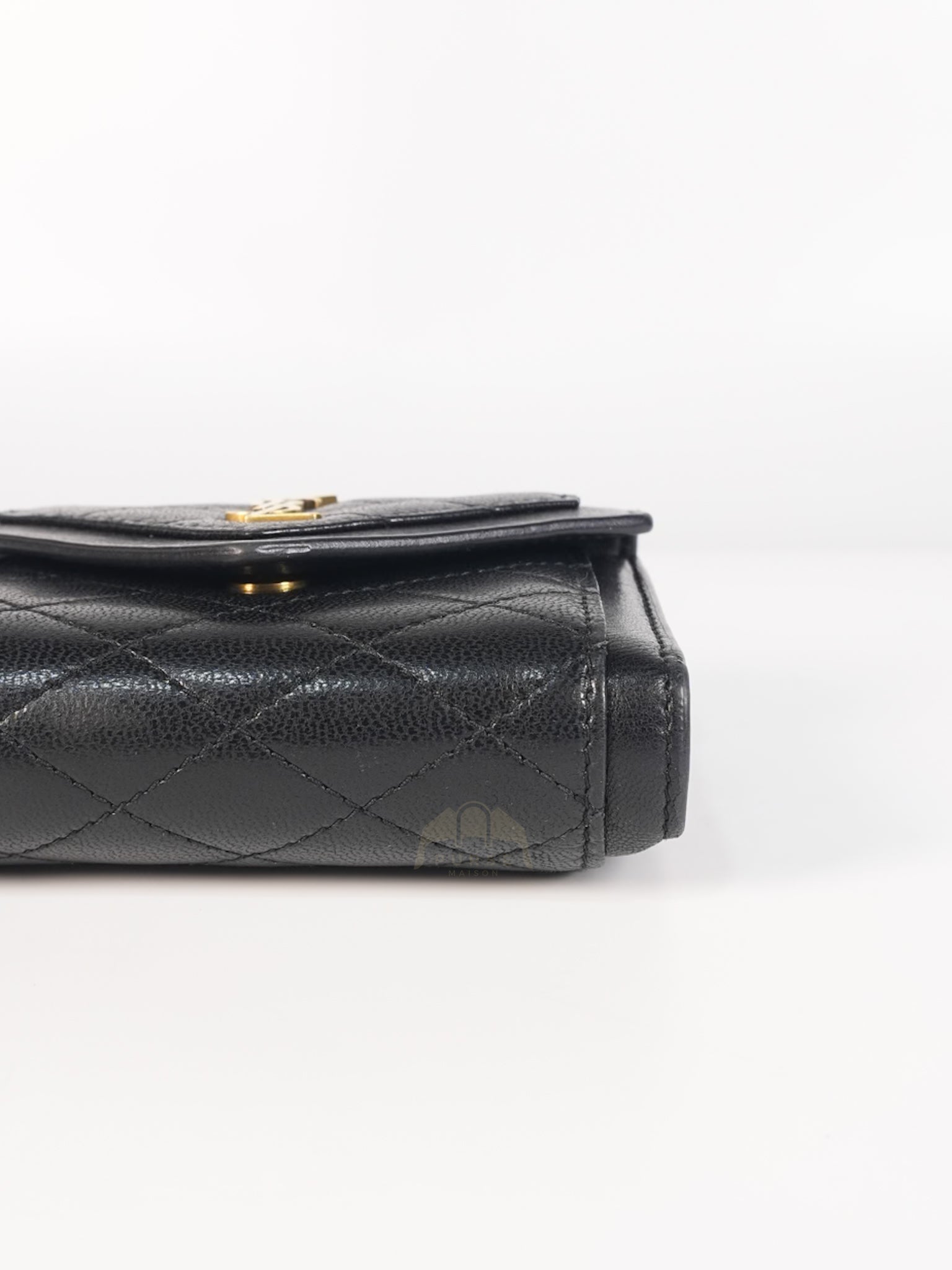 Gaby in Black Lambskin Tri-fold Compact Wallet | Purse Maison Luxury Bags Shop